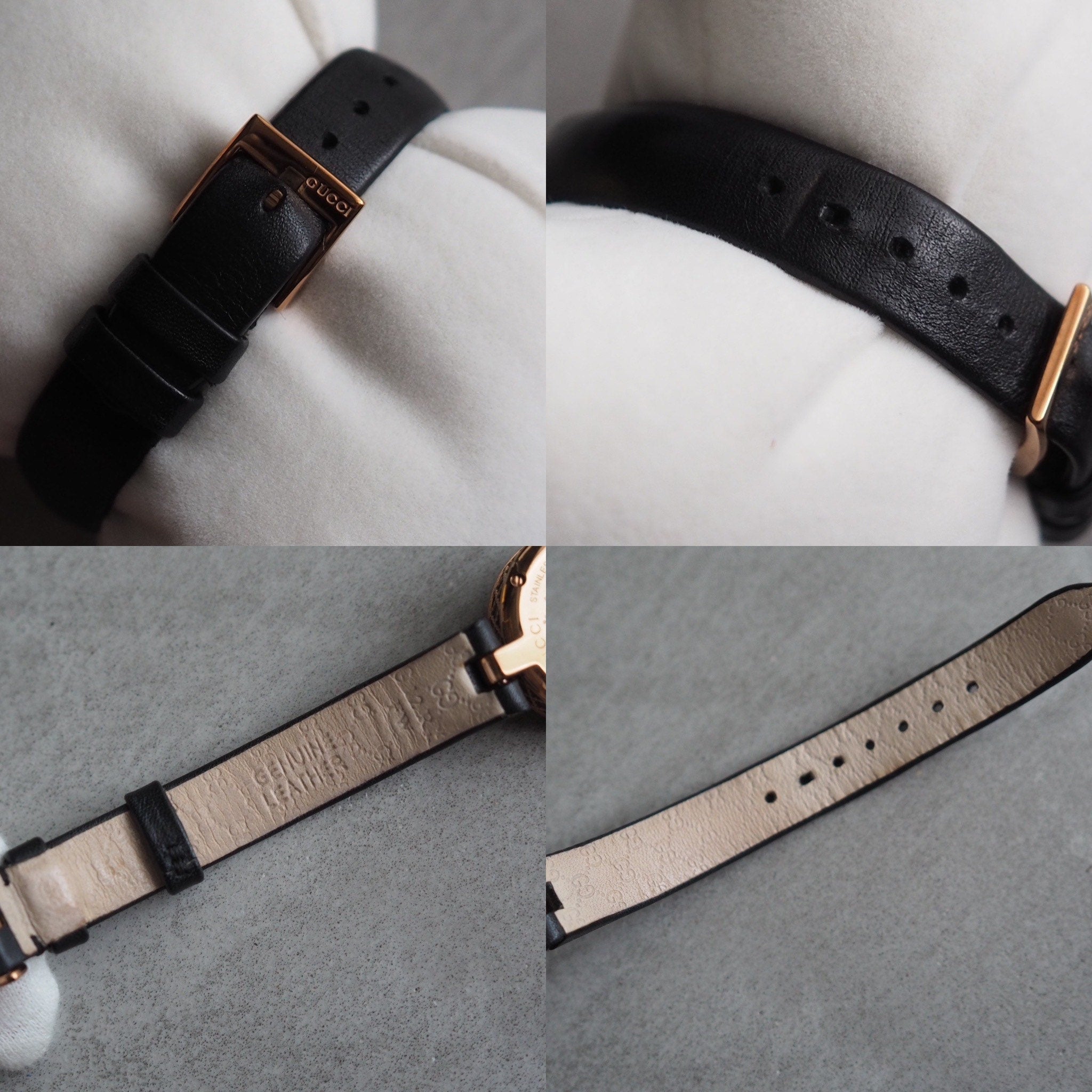 GUCCI Diamantissima Watch Wristwatch Gold Black Leather