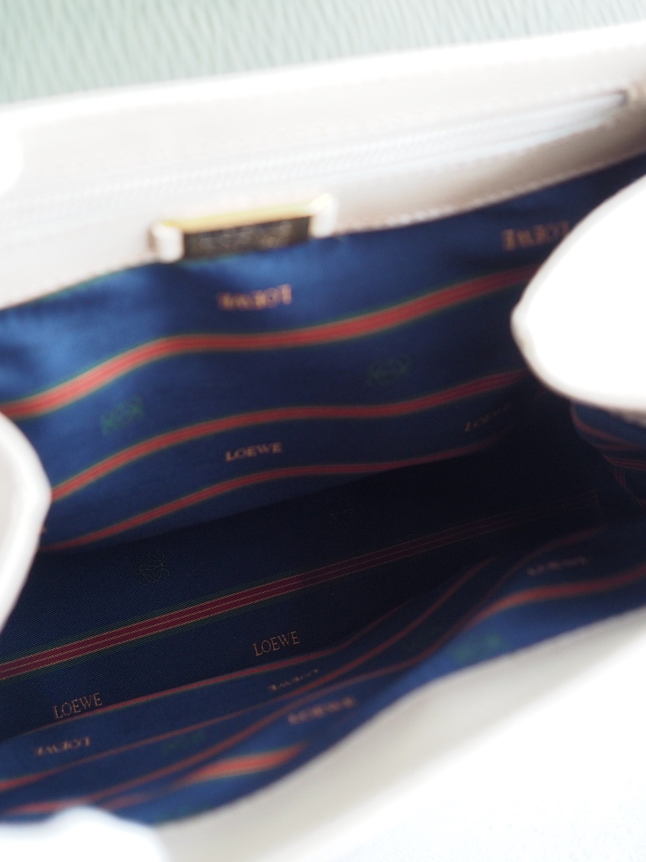 LOEWE VELAZQUEZ 2way Hand Bag Green Beige Combi Leather Vintage Authentic