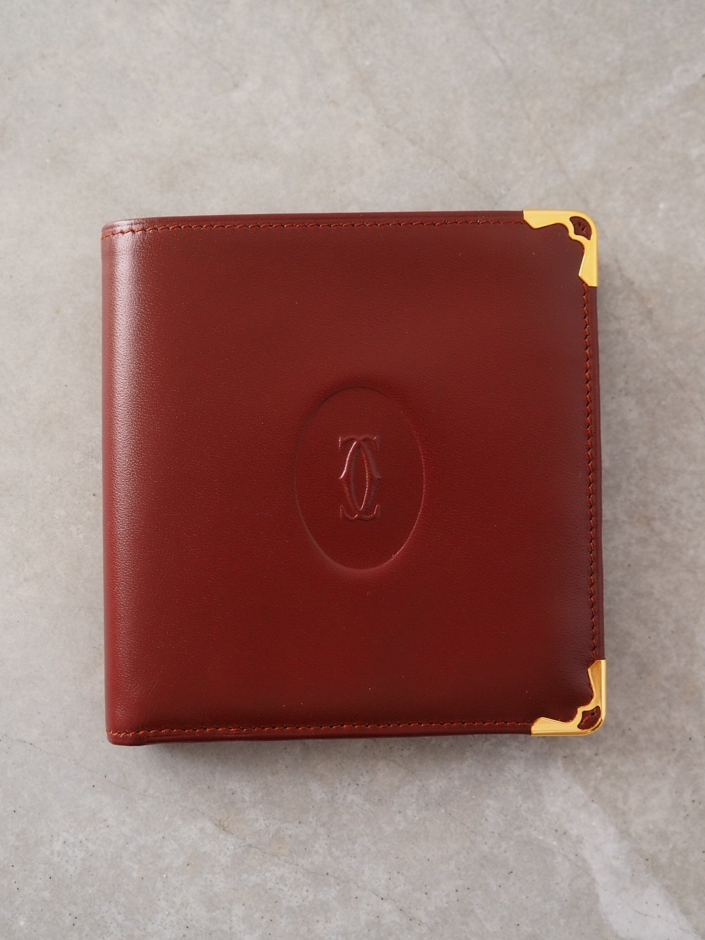 Must De Cartier Compact Wallet Red Leather MASTLINE Bifold Vintage Authentic