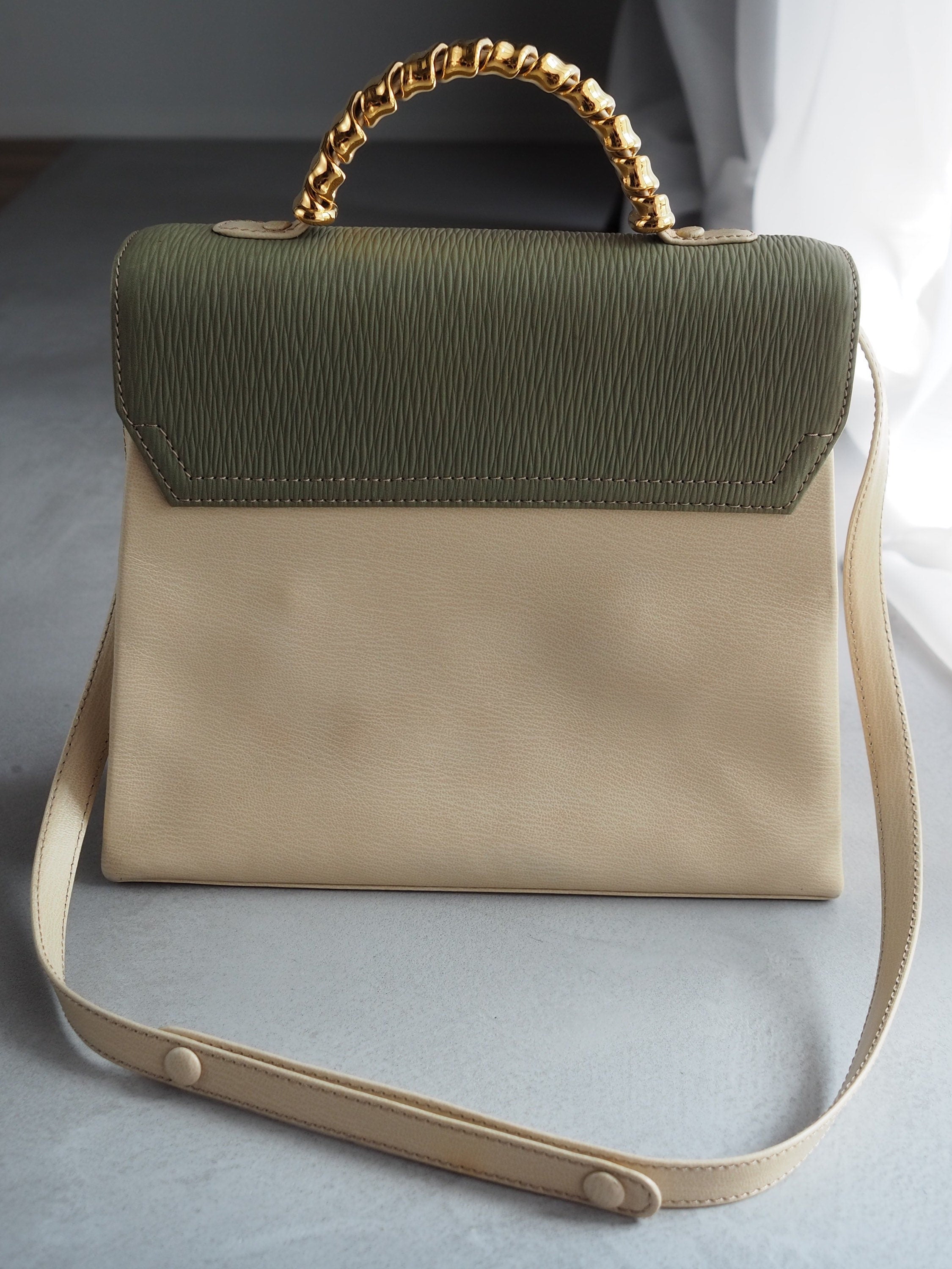 LOEWE VELAZQUEZ 2way Hand Bag Green Beige Combi Leather Vintage Authentic