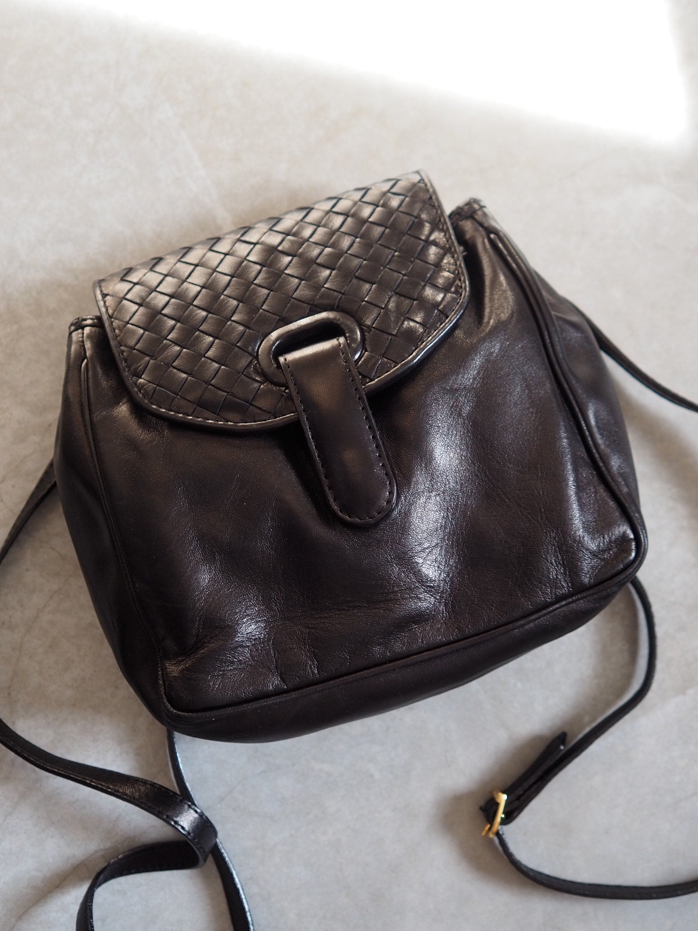BOTTEGA VENETA Intrecciato Mini Backpack Leather Black Leather Vintage Authentic