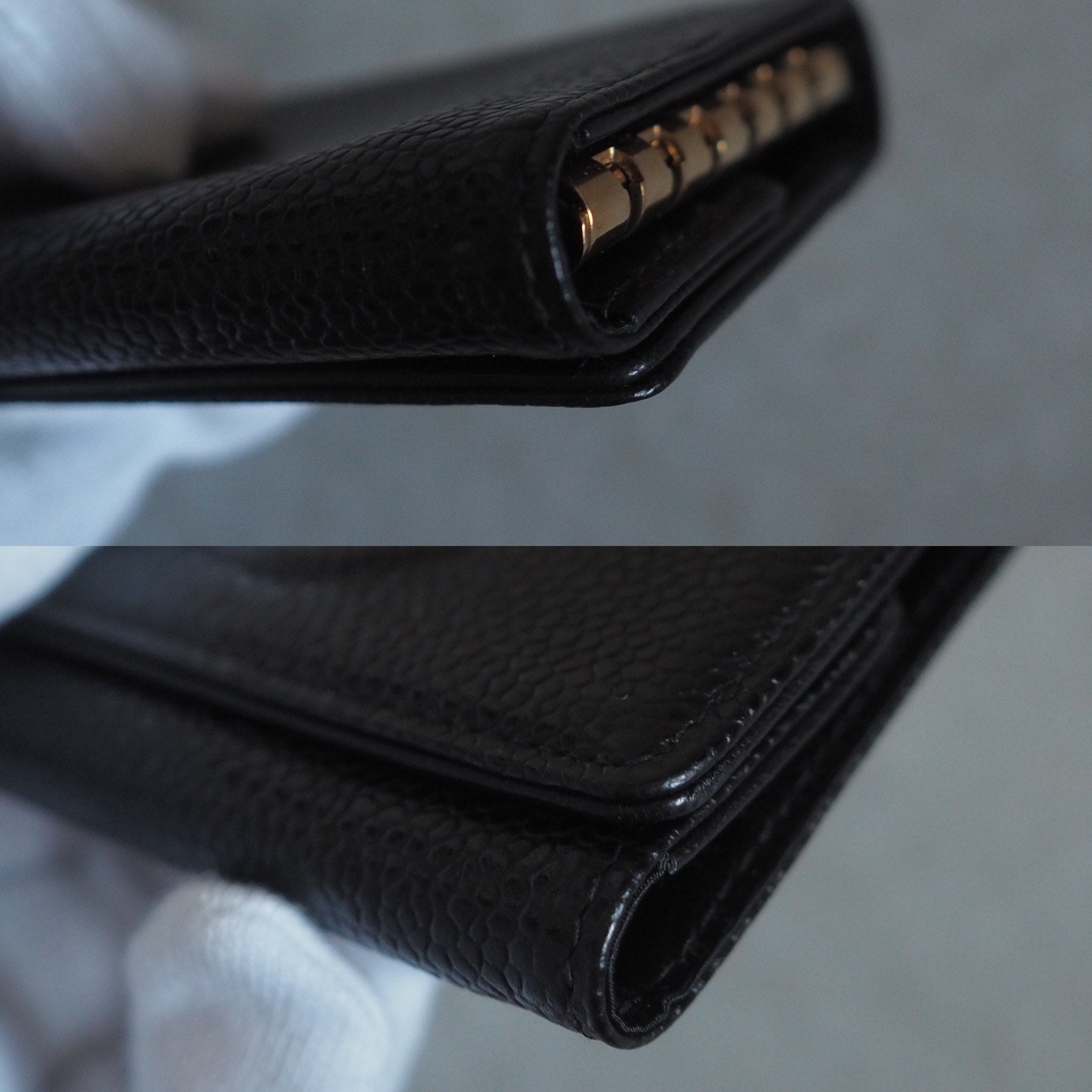 CHANEL COCO Mark Key Case Chain Caviar Skin Leather Black Authentic Vintage Box