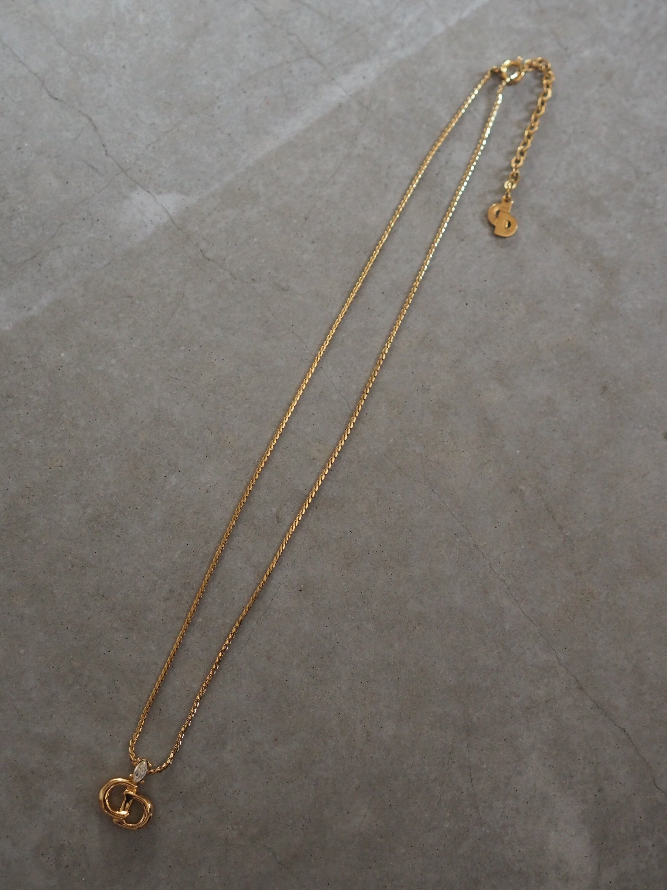 Christian Dior Necklace CD Logo Vintage Metal Gold Authentic