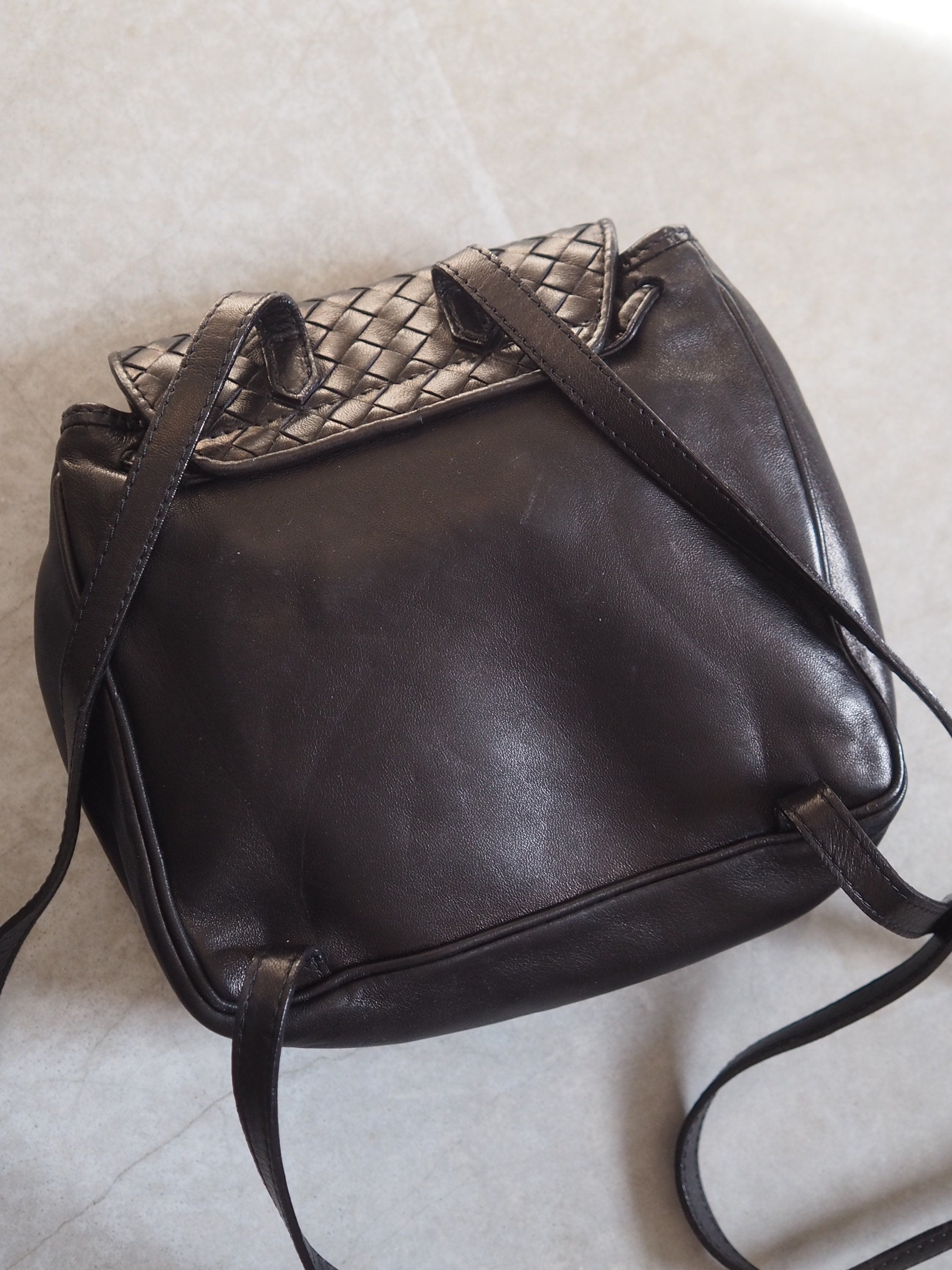 BOTTEGA VENETA Intrecciato Mini Backpack Leather Black Leather Vintage Authentic