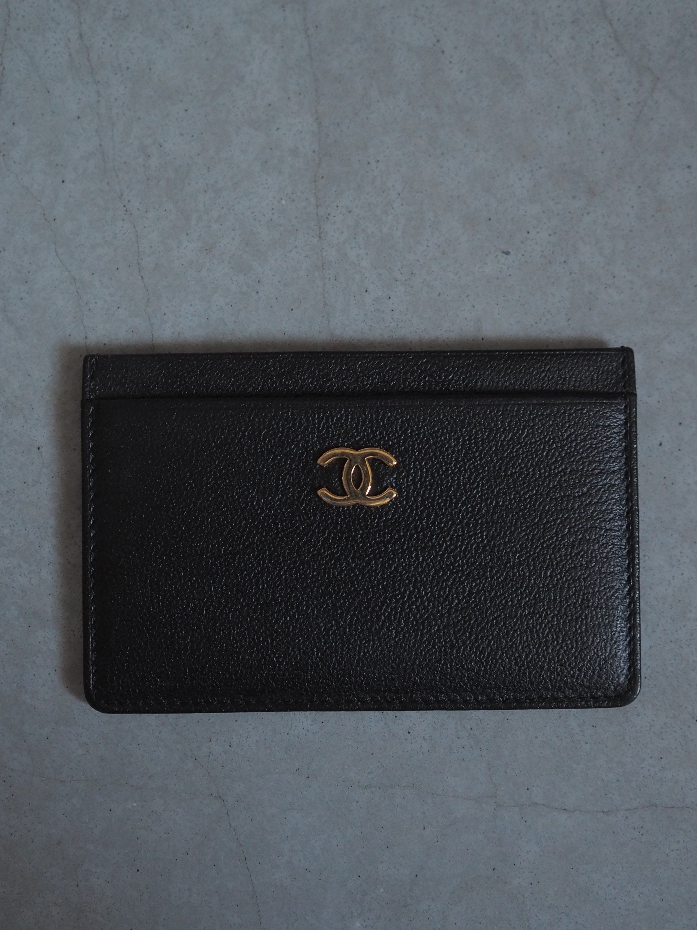 CHANEL COCO Card ID Case Purse Leather Black Authentic Vintage Box