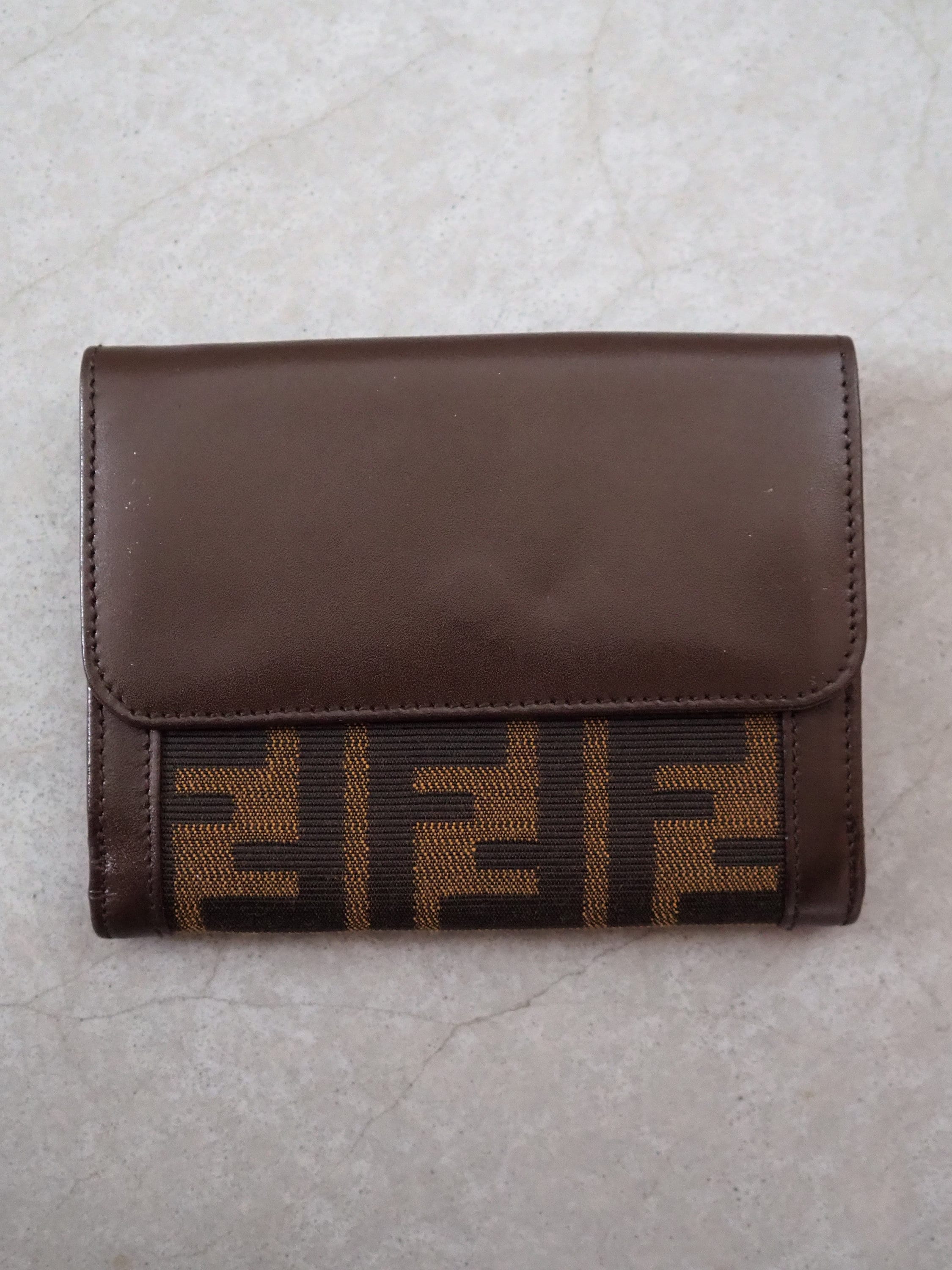 FENDI ZUCCA Compact Wallet Brown Unisex Vintage Authentic