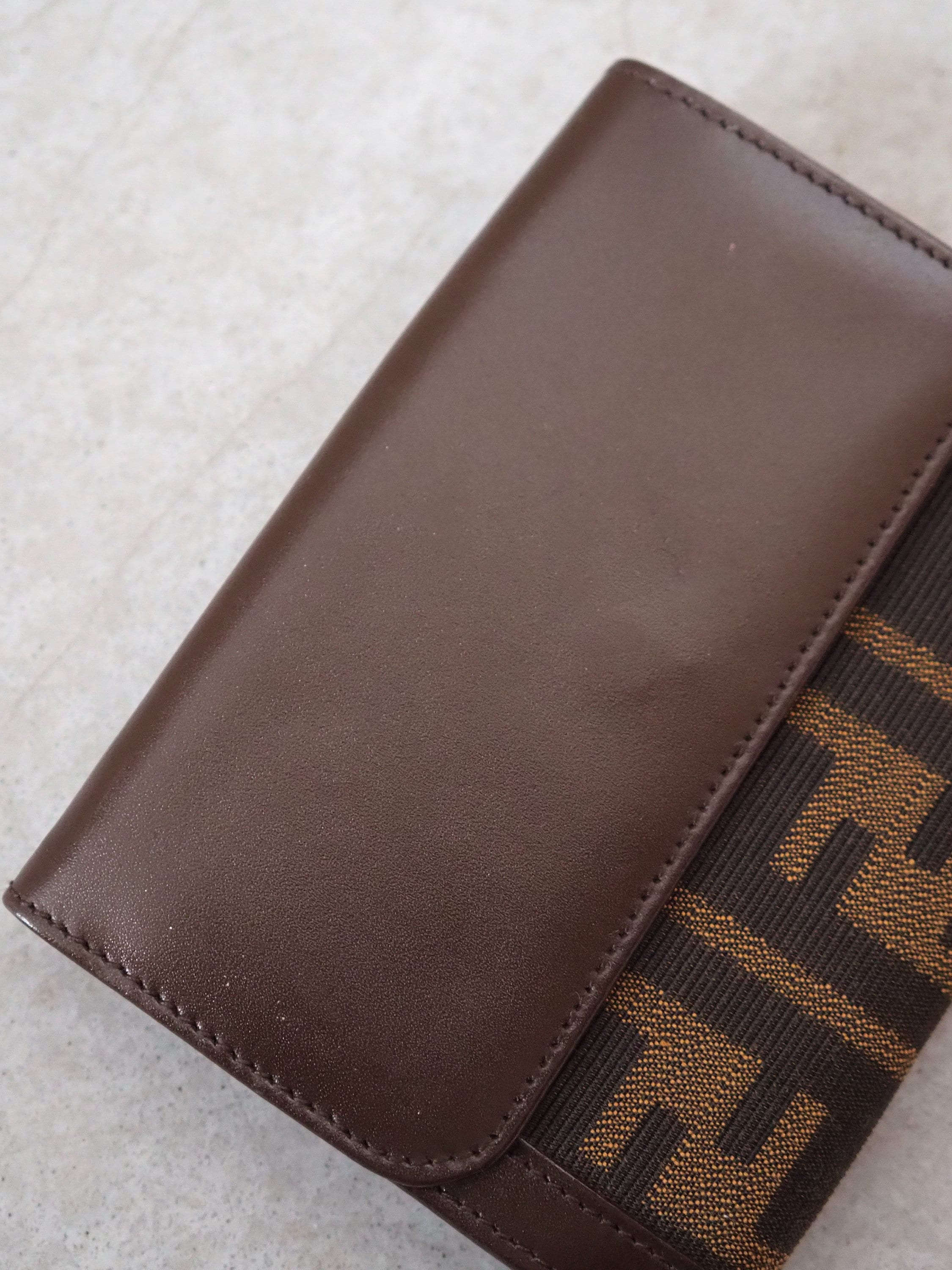 FENDI ZUCCA Compact Wallet Brown Unisex Vintage Authentic