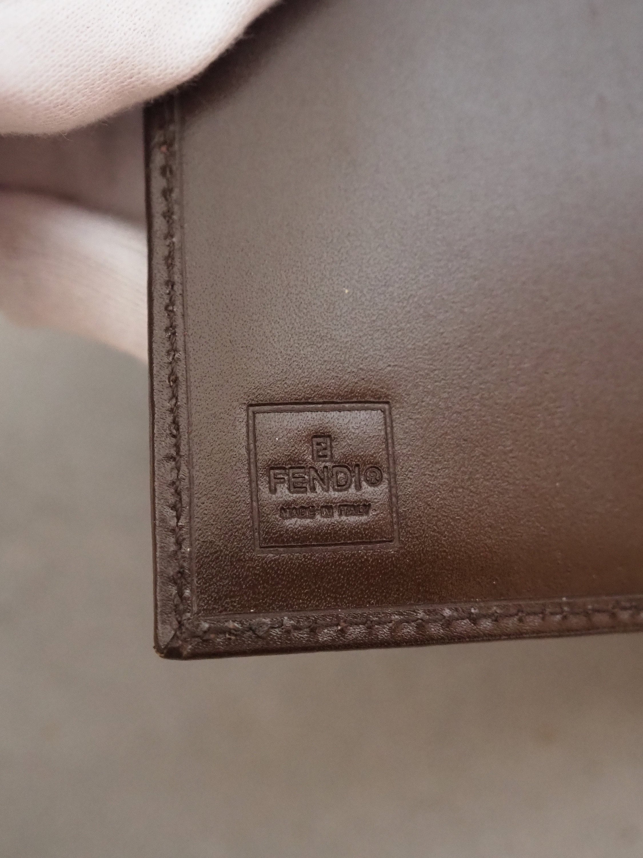 FENDI ZUCCA Compact Wallet Brown Unisex Vintage Authentic