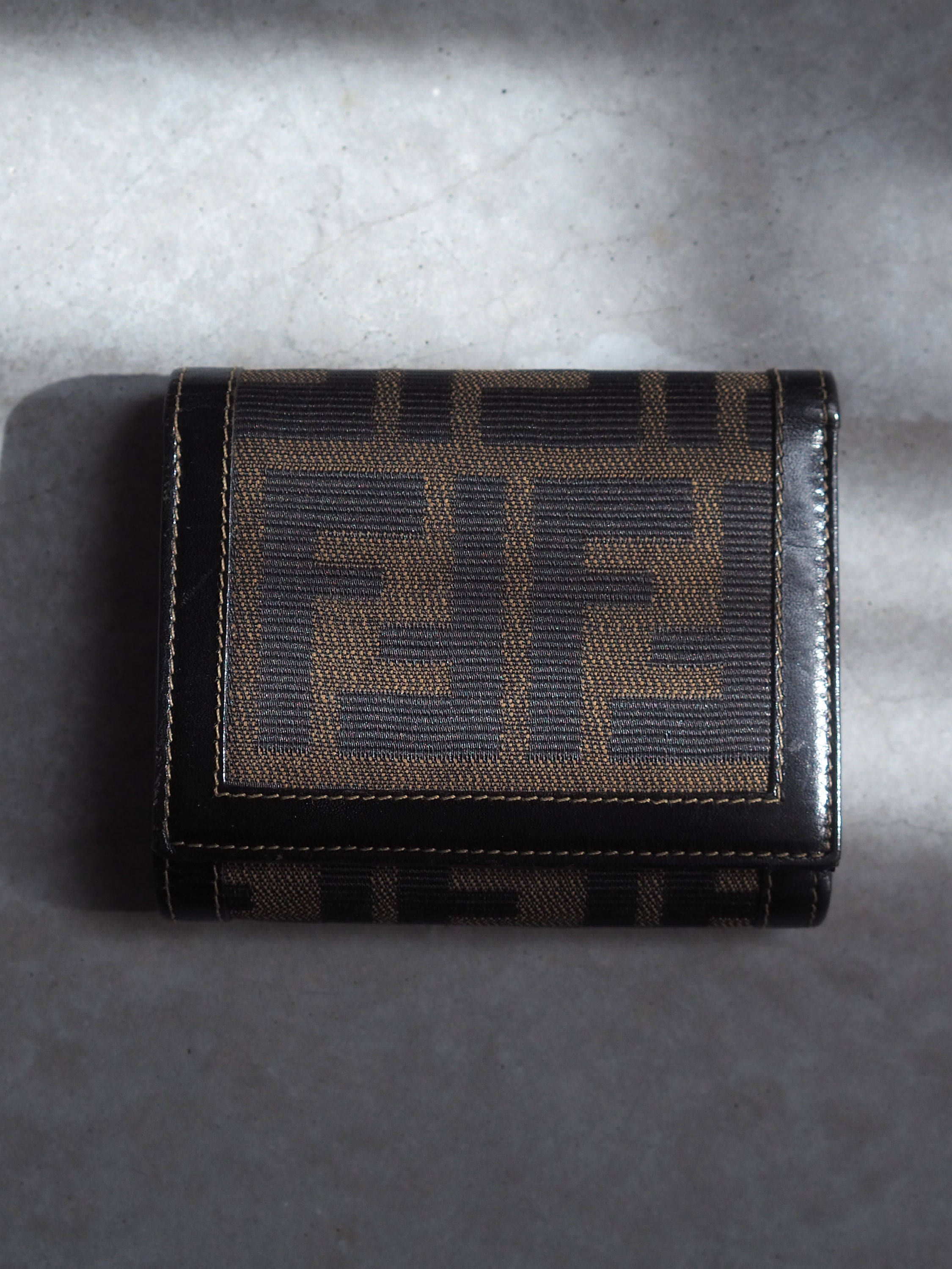 FENDI ZUCCA Compact Wallet Trifold Brown Unisex Vintage Authentic