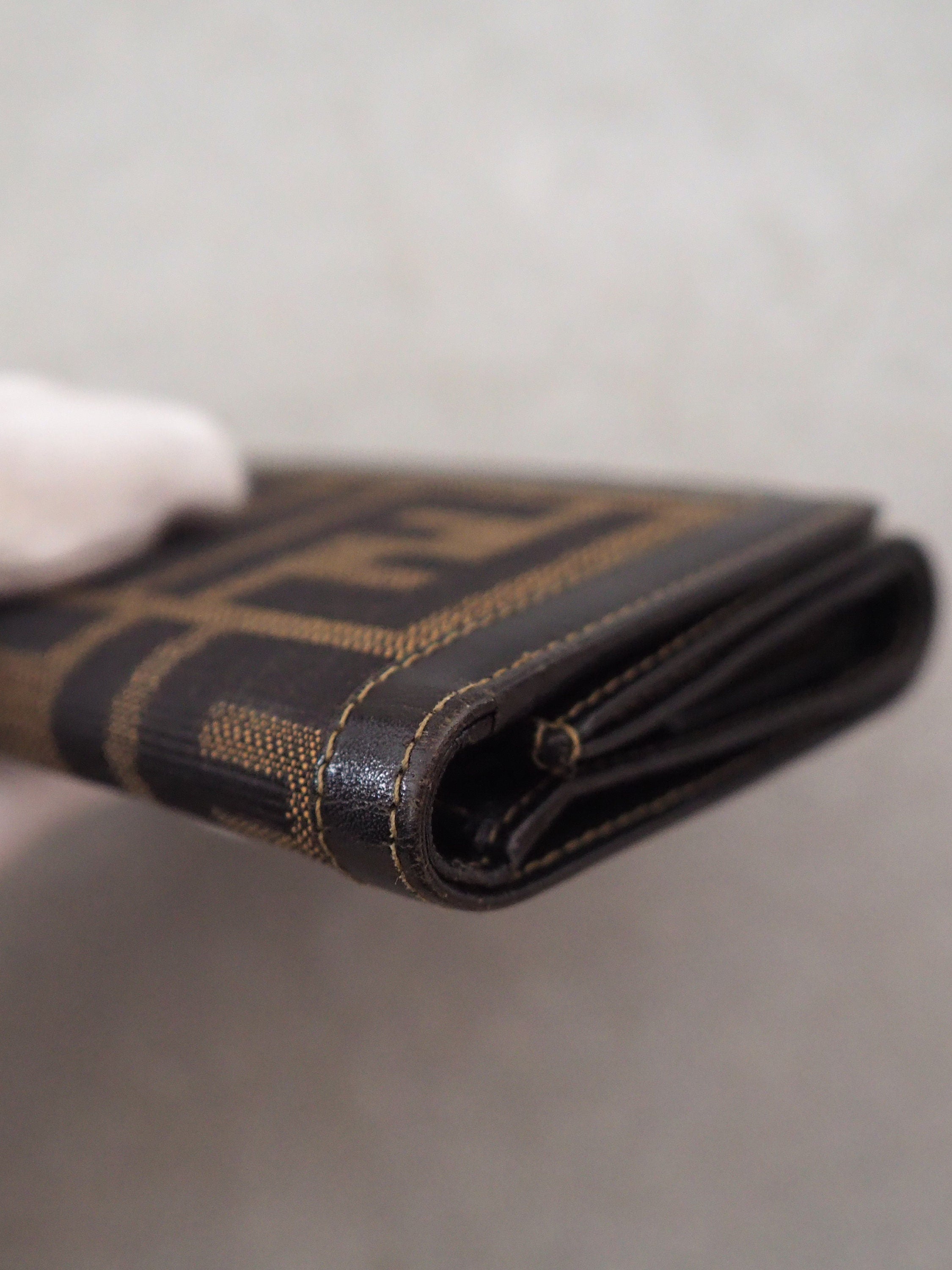 FENDI ZUCCA Compact Wallet Trifold Brown Unisex Vintage Authentic