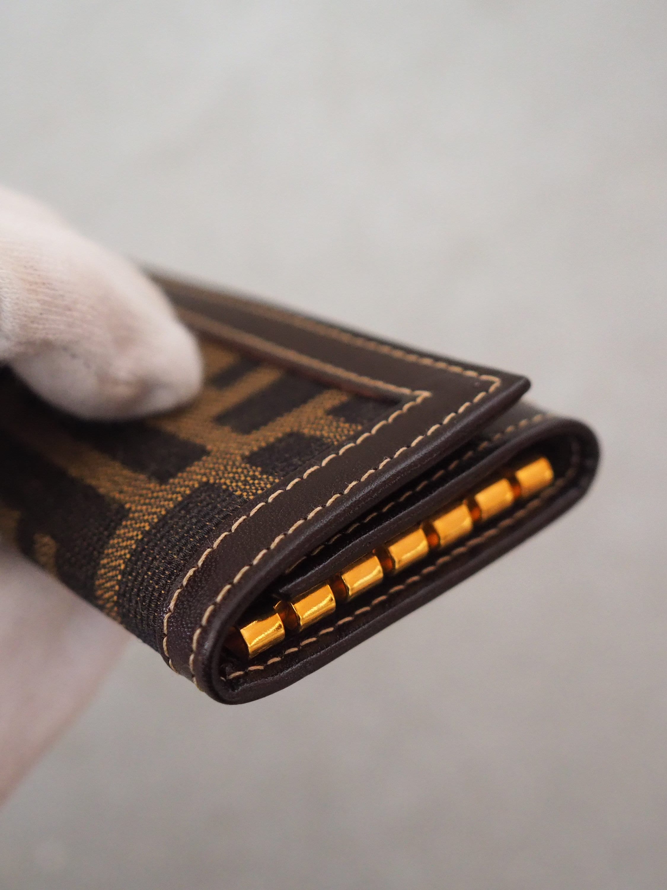 FENDI ZUCCA Key Case Purse Chain Brown Unisex Vintage Authentic