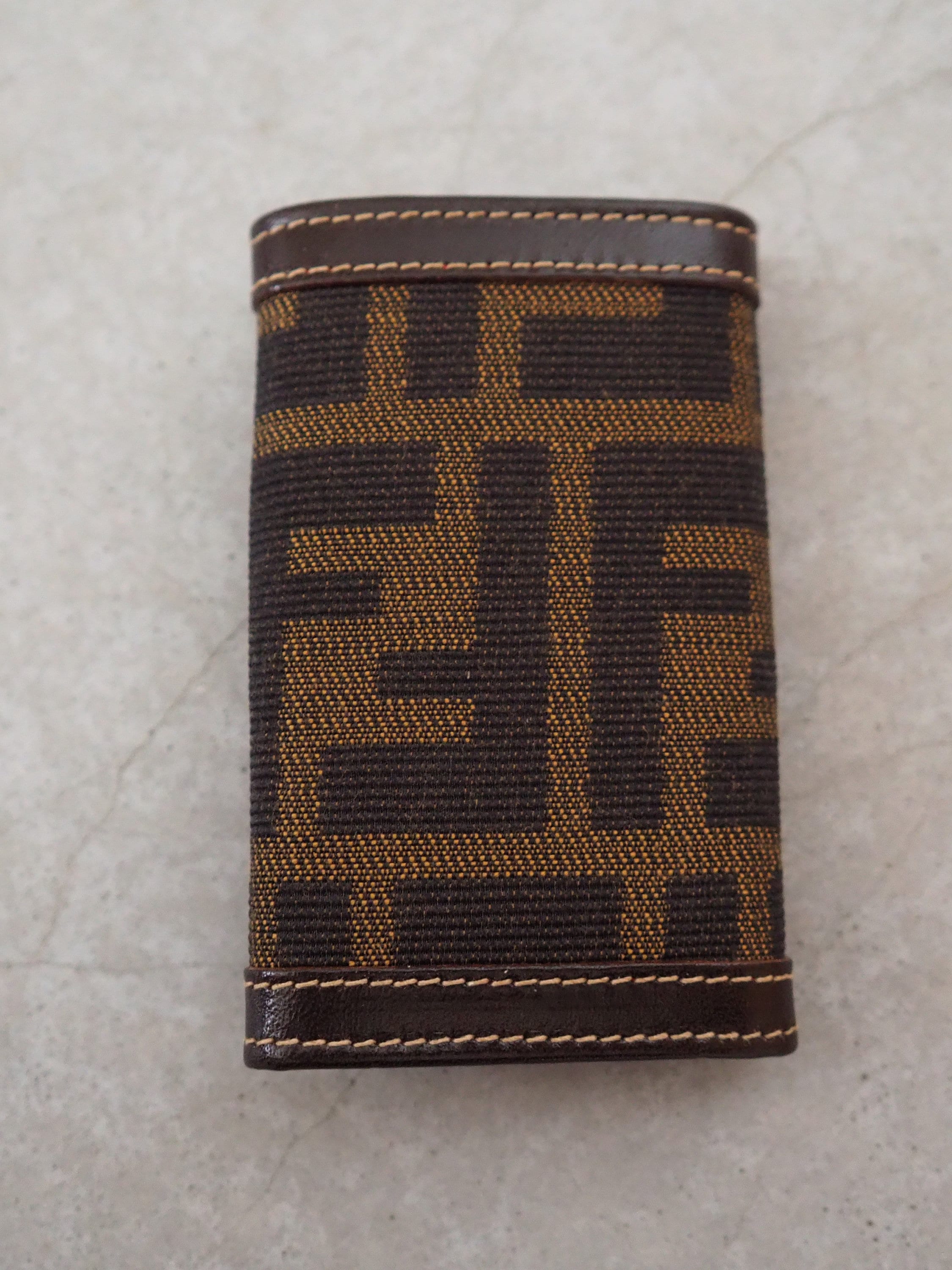 FENDI ZUCCA Key Case Purse Chain Brown Unisex Vintage Authentic