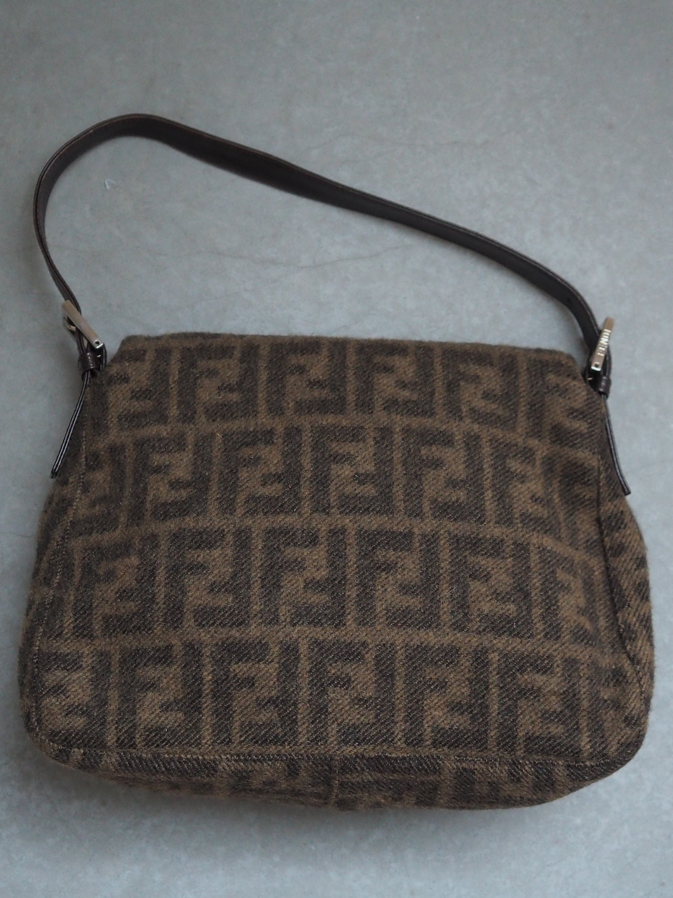 FENDI ZUCCA Mamma bucket Bag Wool Leather Brown Vintage Authentic