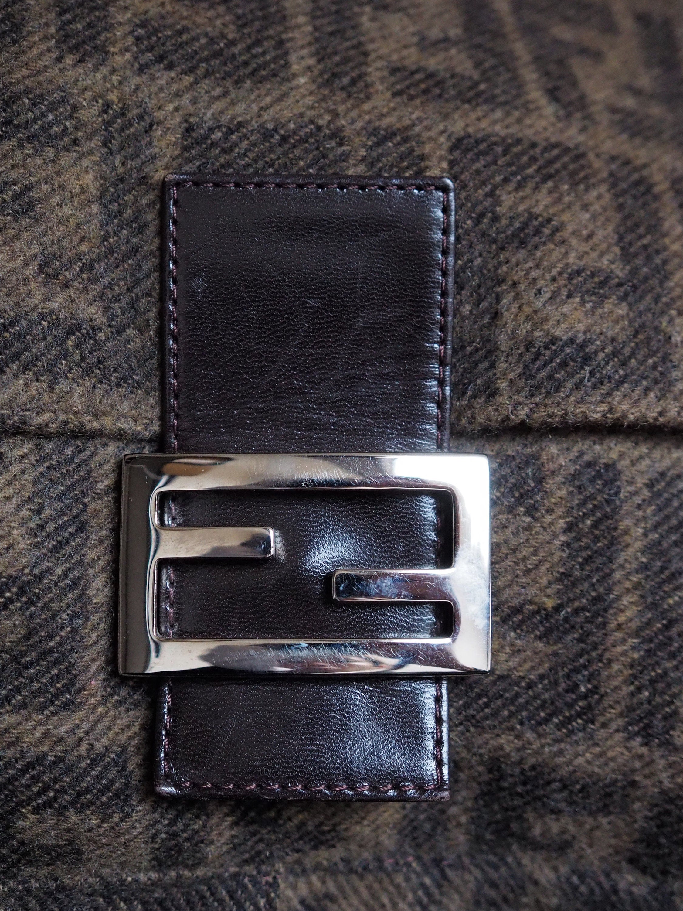 FENDI ZUCCA Mamma bucket Bag Wool Leather Brown Vintage Authentic