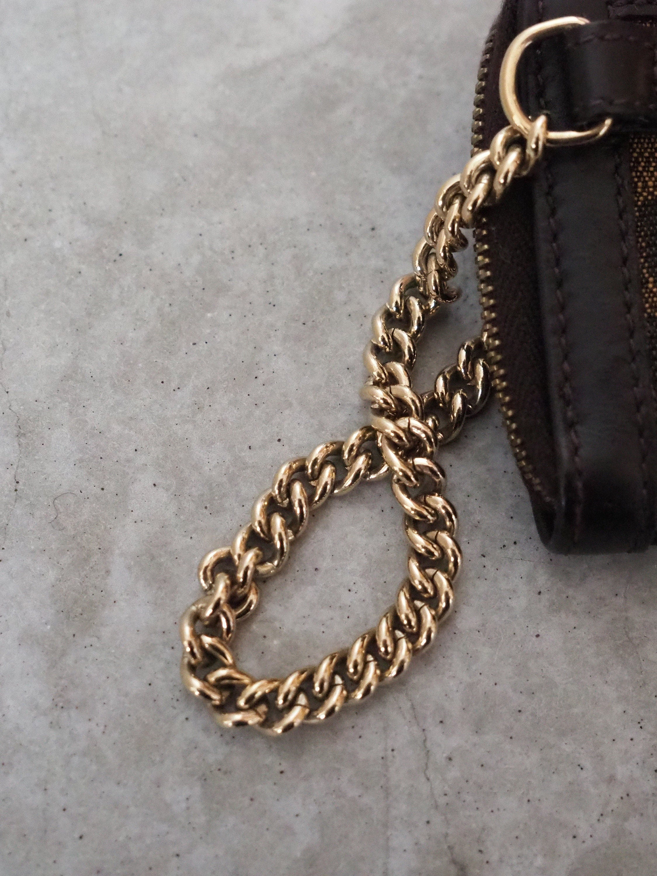 FENDI ZUCCA Coin Case Purse Chain Brown Unisex Vintage Authentic