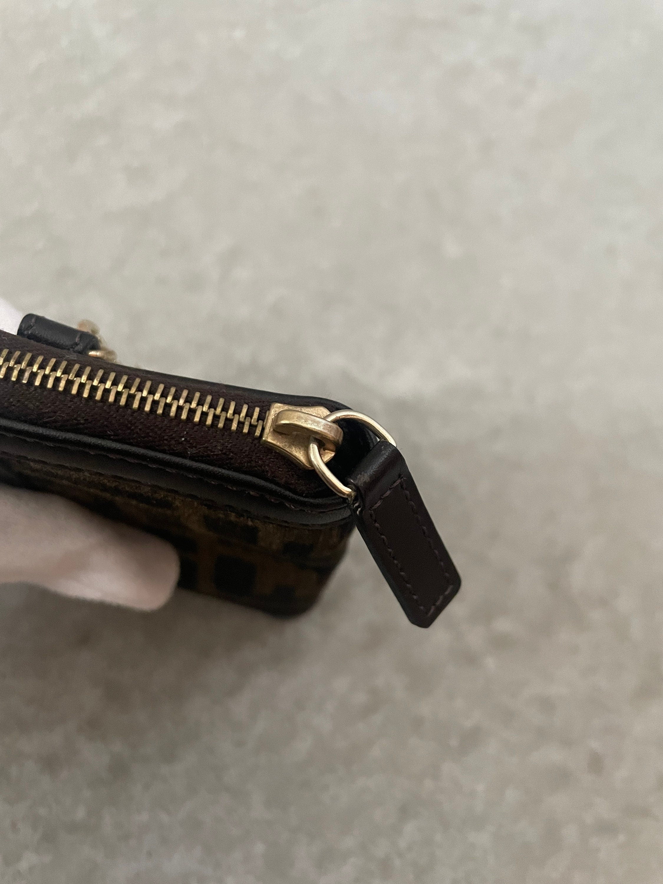 FENDI ZUCCA Coin Case Purse Chain Brown Unisex Vintage Authentic
