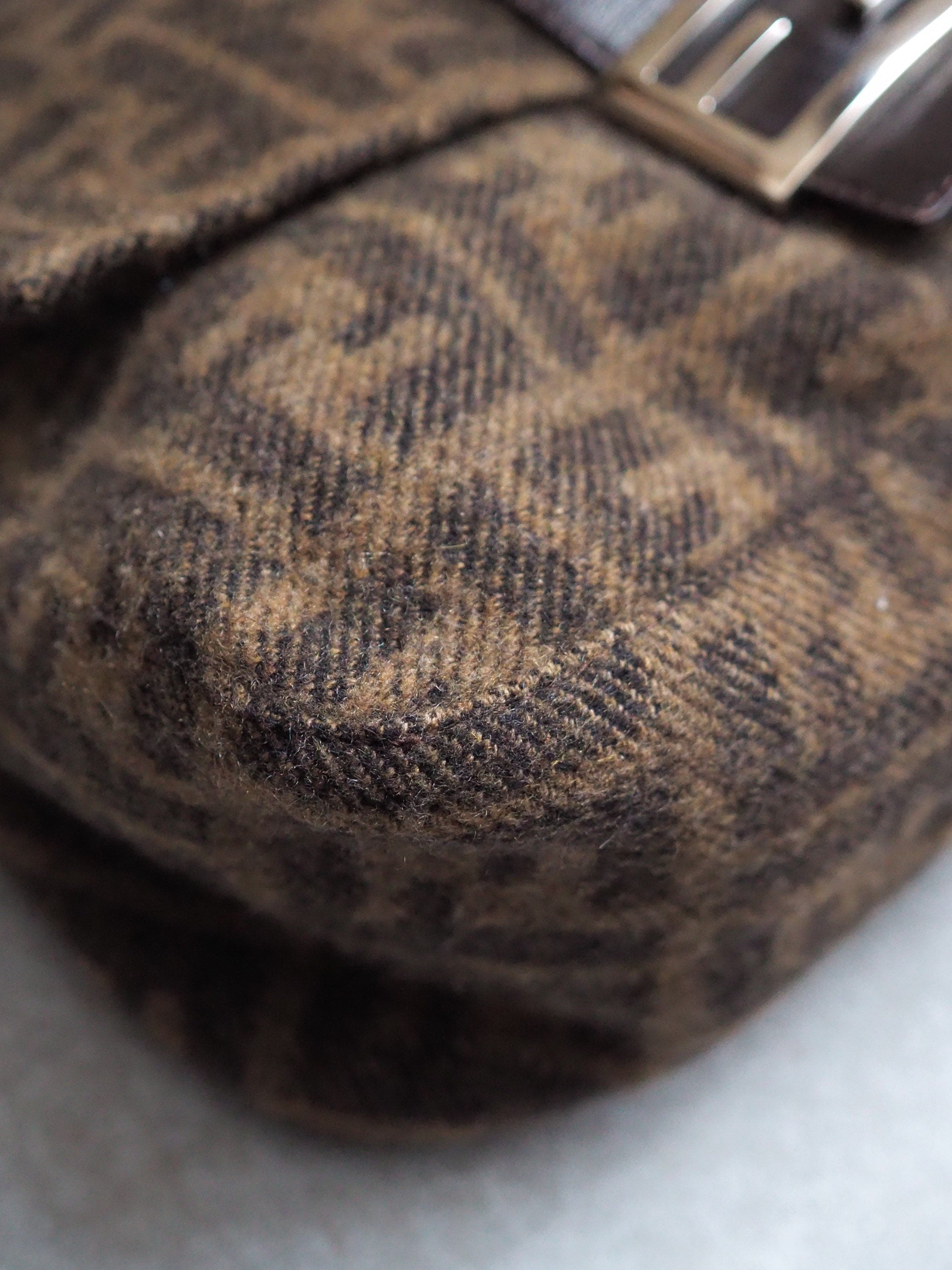 FENDI ZUCCA Mamma bucket Bag Wool Leather Brown Vintage Authentic