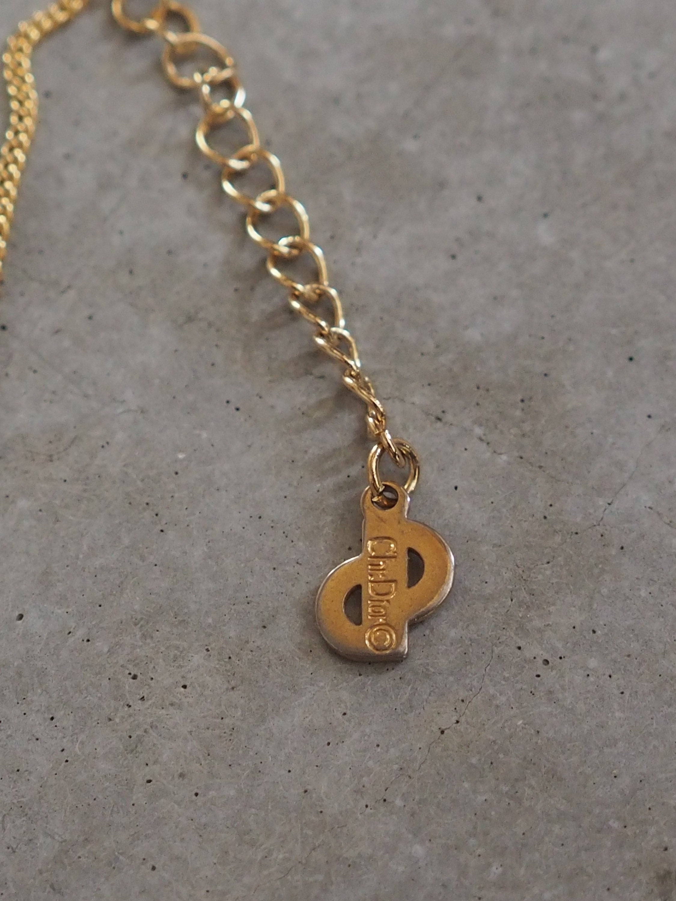 Christian Dior Necklace CD Logo Vintage Metal Gold Black Authentic