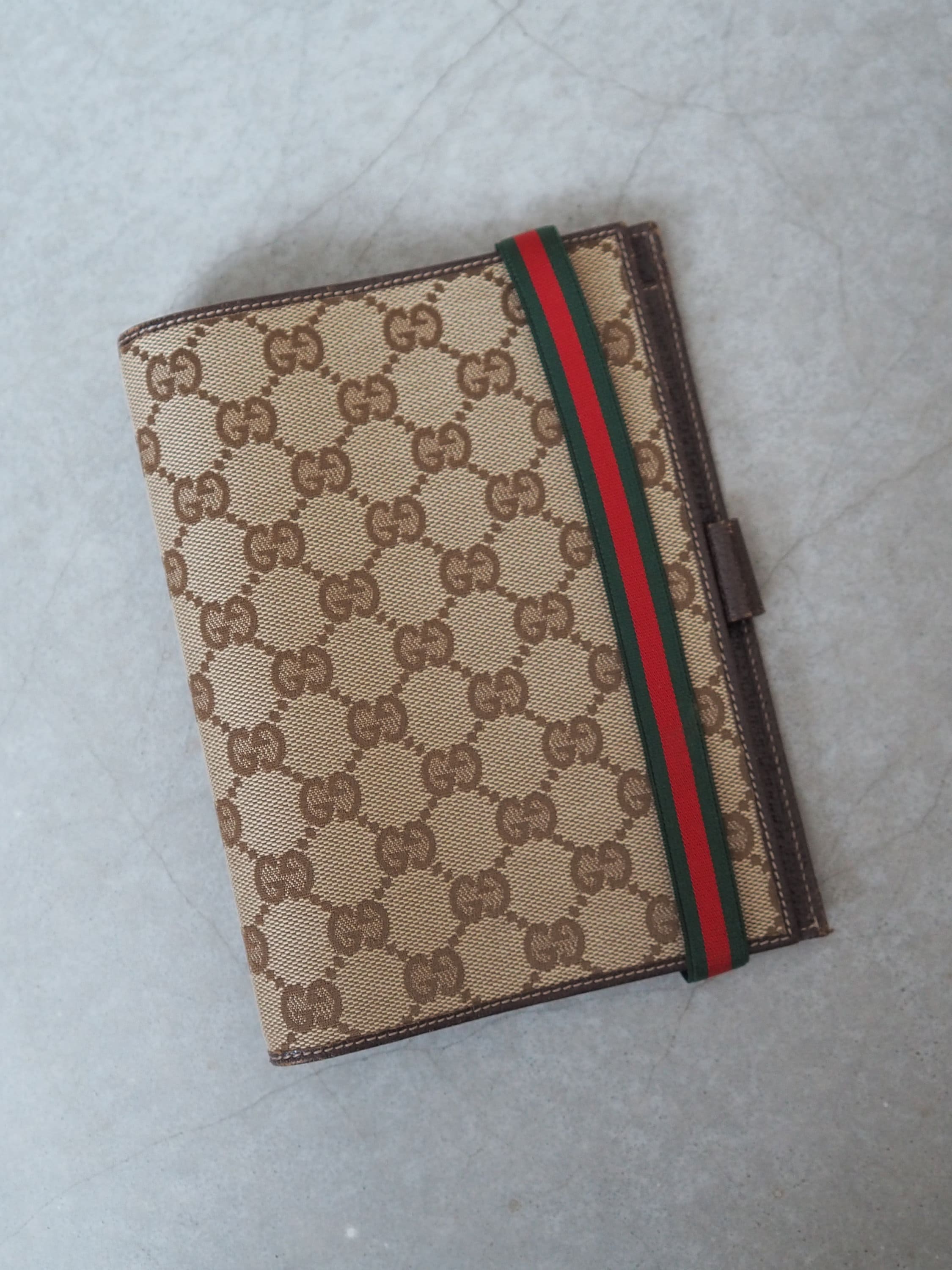 GUCCI GG Logo Agenda Shelly Line Canvas Leather Mens Ladies Unisex Classic Vintage Authentic