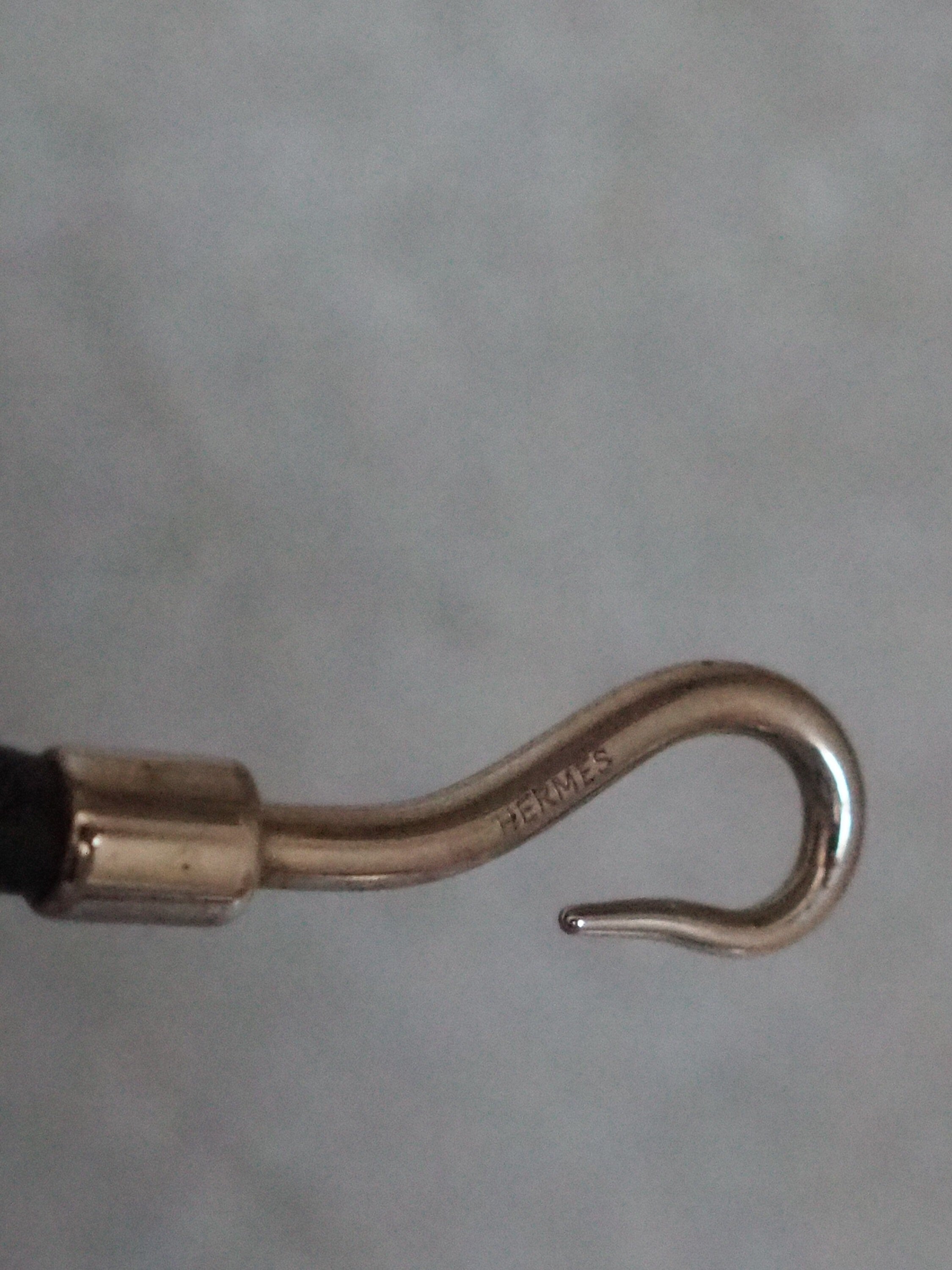 HERMES Double Tour Bracelet Choker Leather Silver Color Closure Vintage Authentic