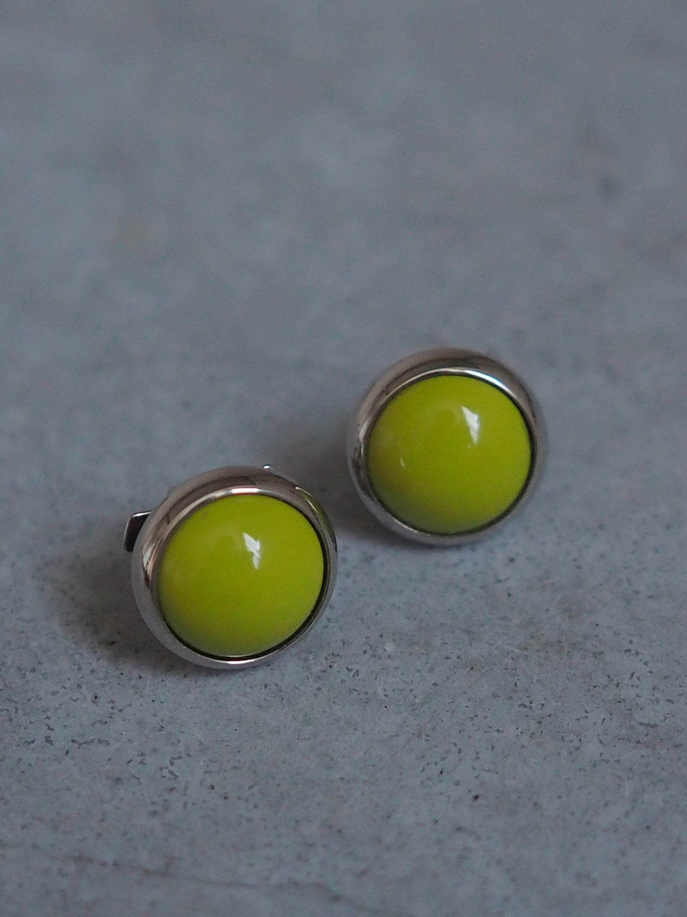 HERMES Eclipse Pierce Earrings Silver/Green Metal/Enamel Accessory Vintage Authentic