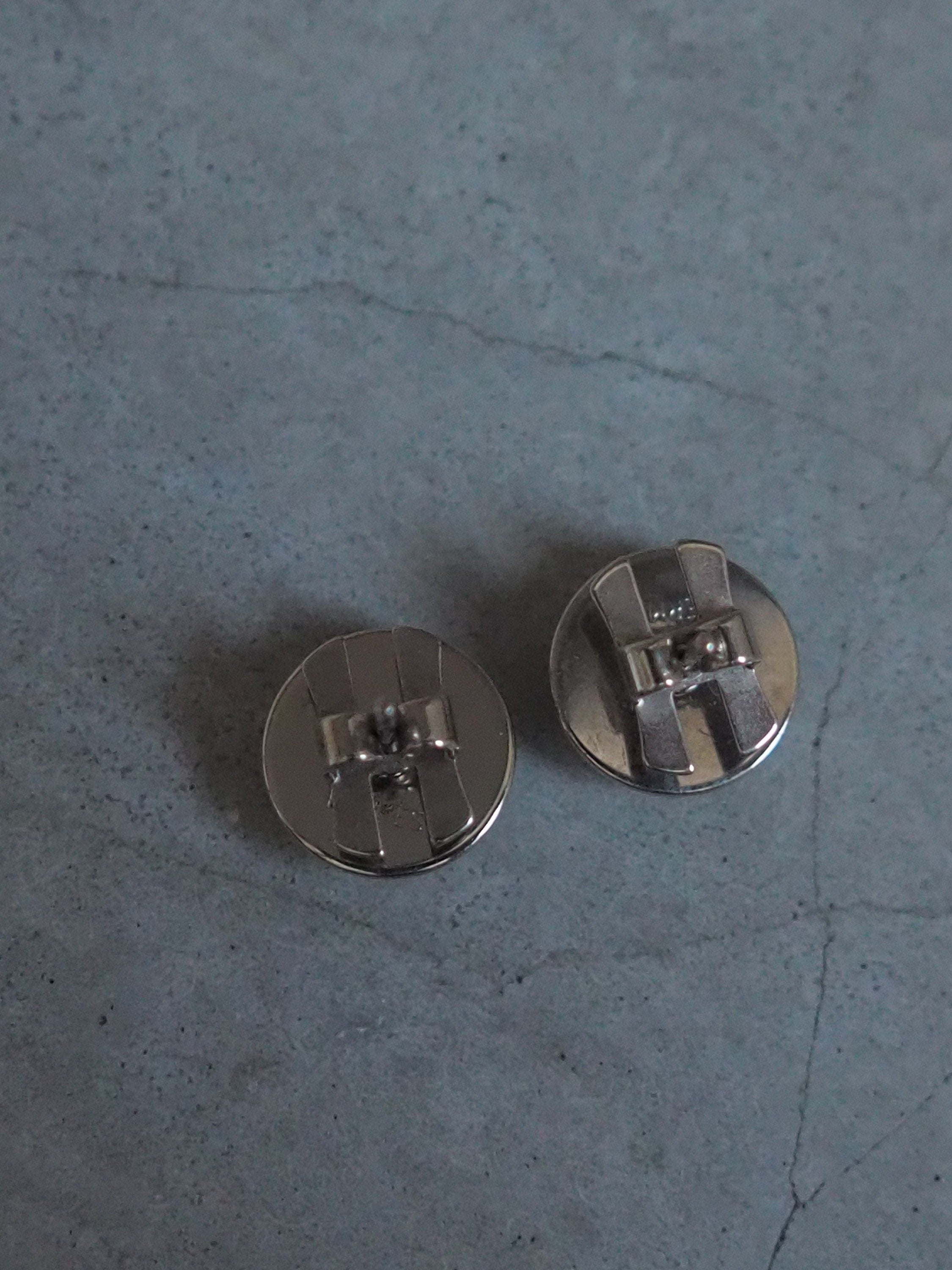 HERMES Eclipse Pierce Earrings Silver/Green Metal/Enamel Accessory Vintage Authentic