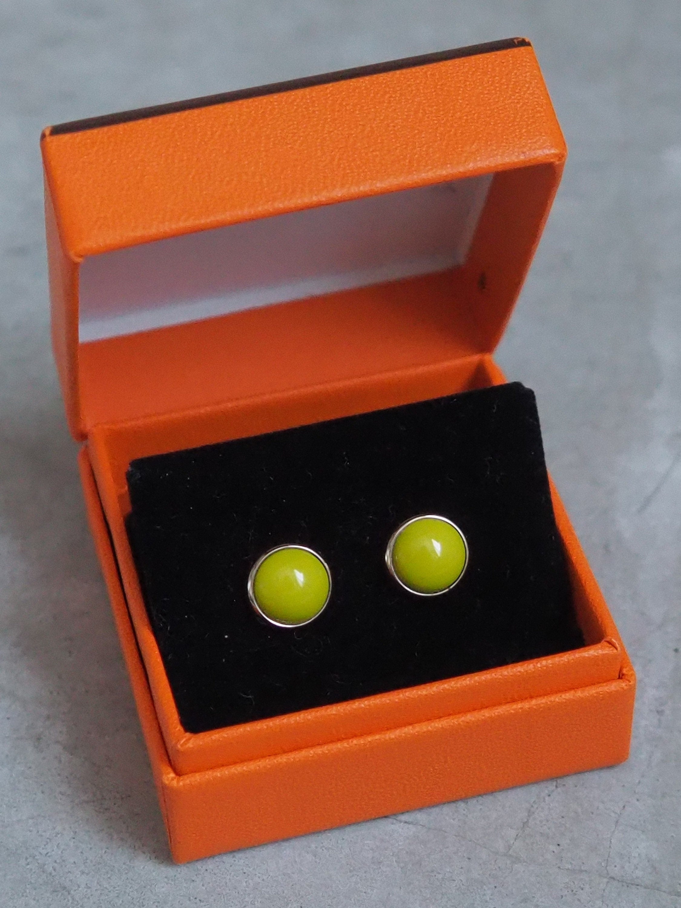 HERMES Eclipse Pierce Earrings Silver/Green Metal/Enamel Accessory Vintage Authentic