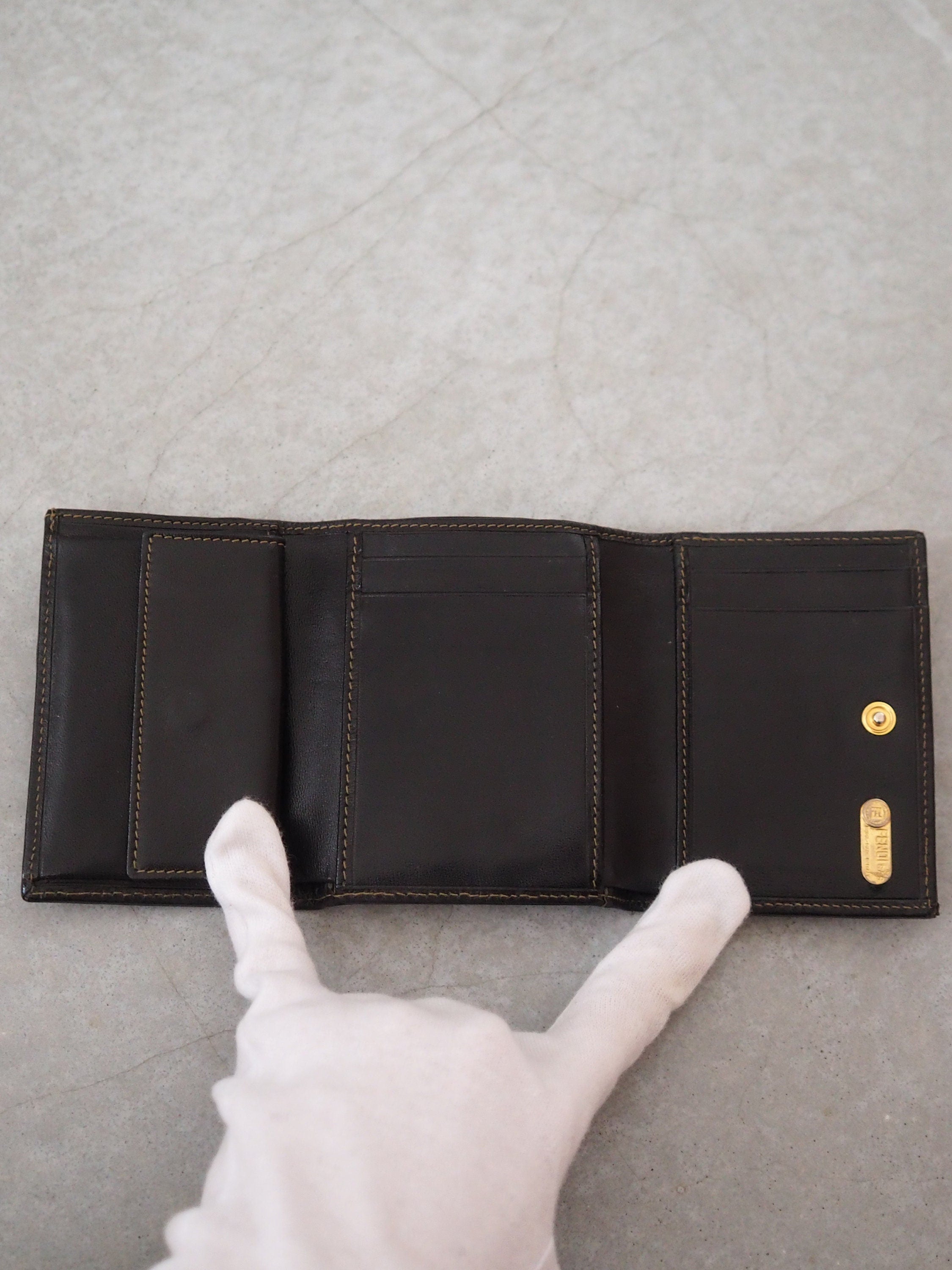 FENDI ZUCCA Compact Wallet Trifold Brown Unisex Vintage Authentic