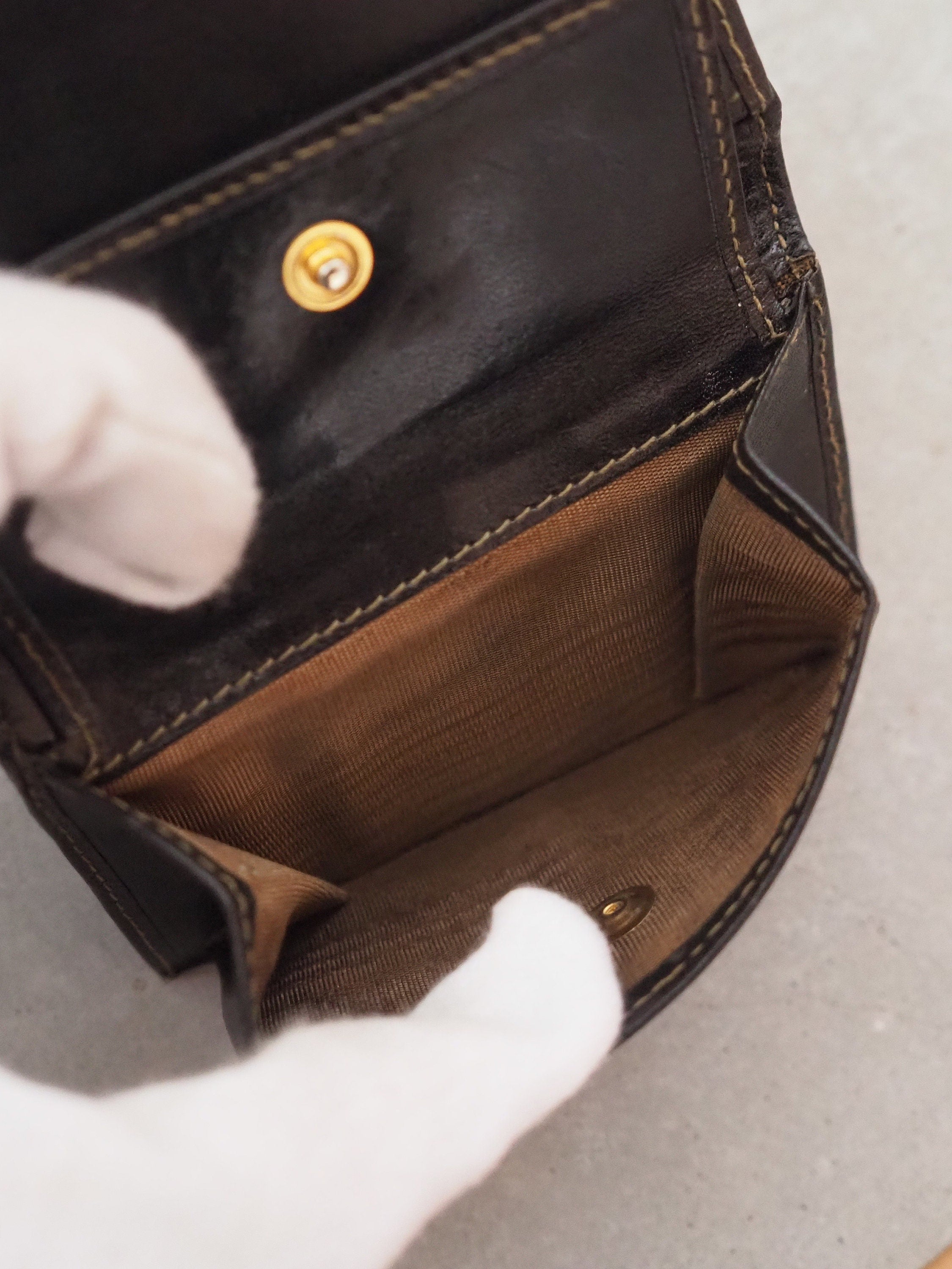 FENDI ZUCCA Compact Wallet Trifold Brown Unisex Vintage Authentic