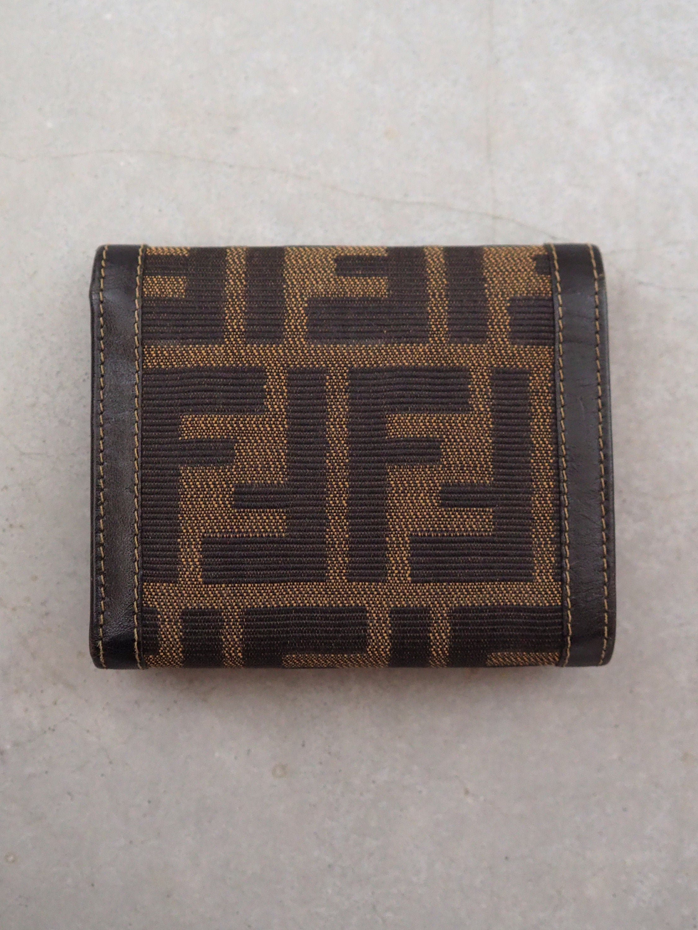 FENDI ZUCCA Compact Wallet Trifold Brown Unisex Vintage Authentic