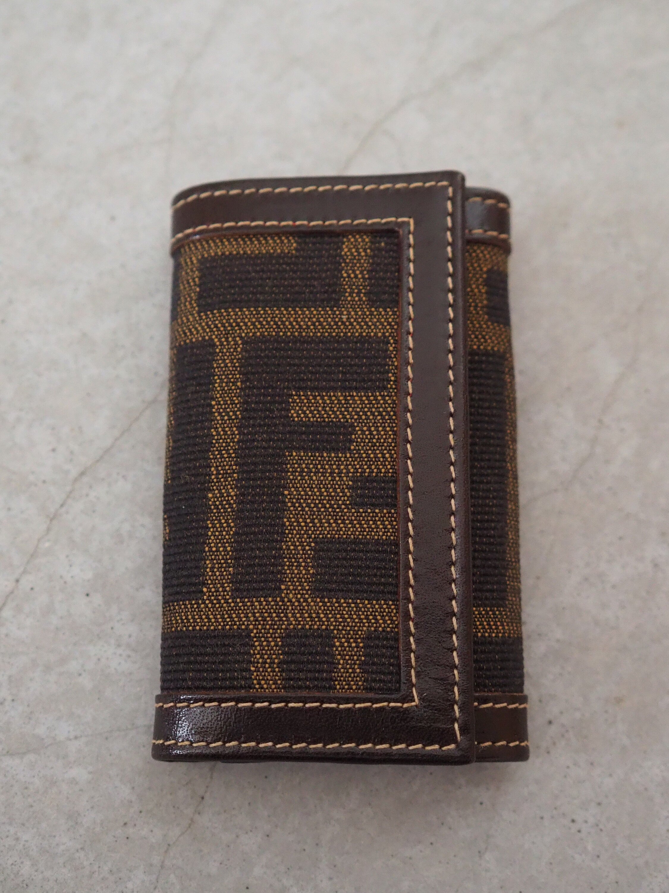 FENDI ZUCCA Key Case Purse Chain Brown Unisex Vintage Authentic