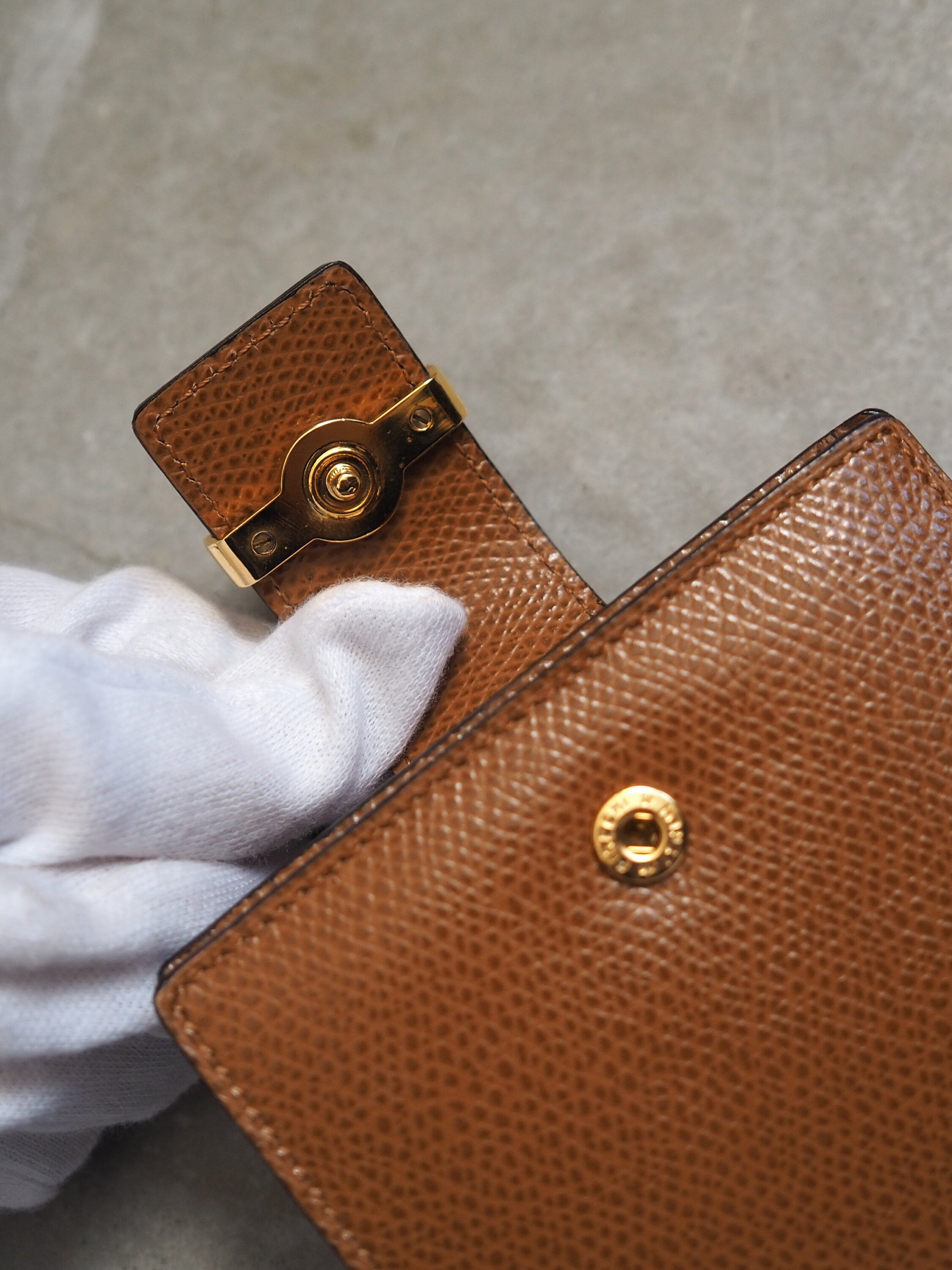 CELINE Logo Compact Wallet Brown Leather Bifold Classic Vintage Authentic