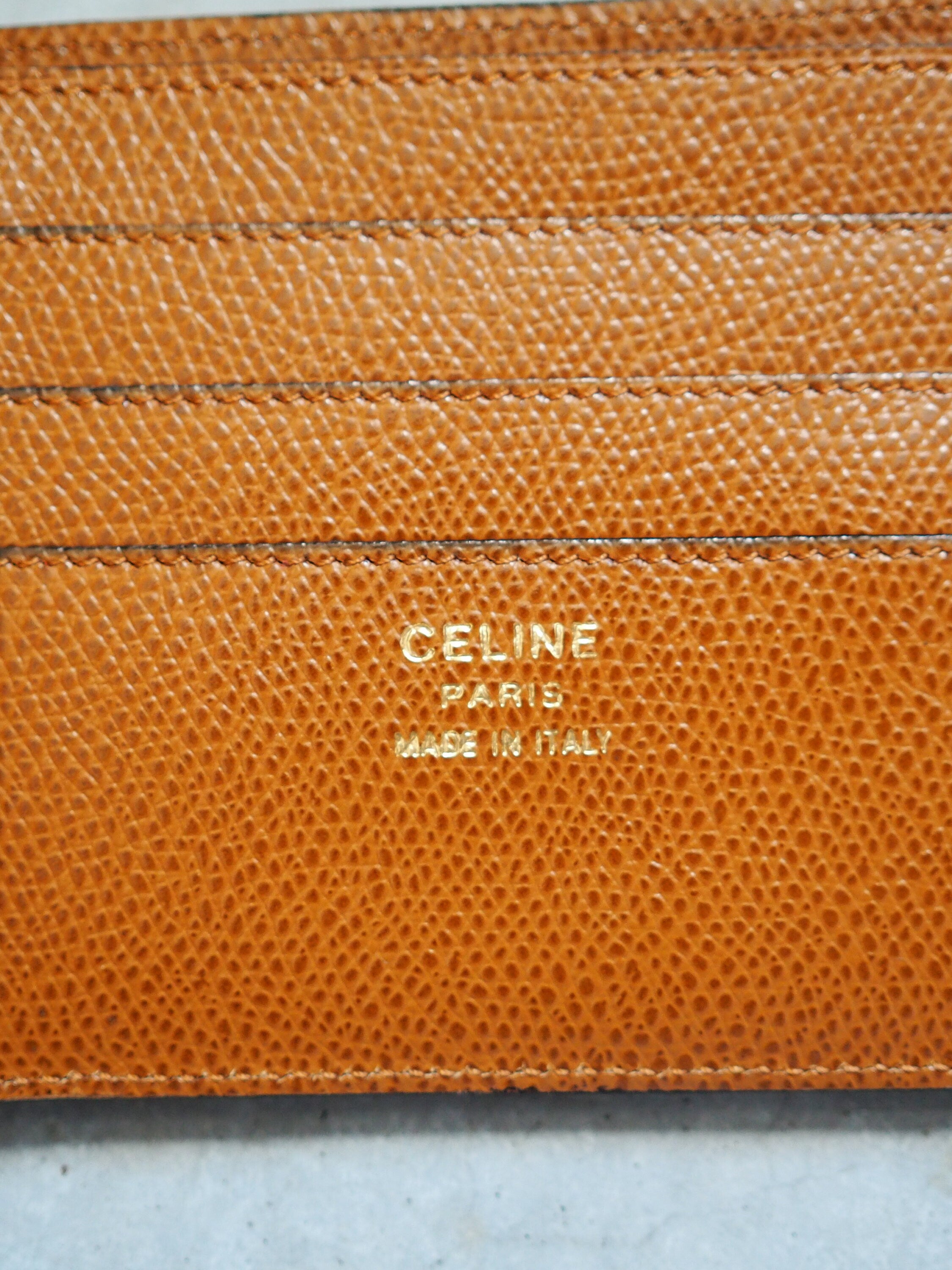 CELINE Logo Compact Wallet Brown Leather Bifold Classic Vintage Authentic