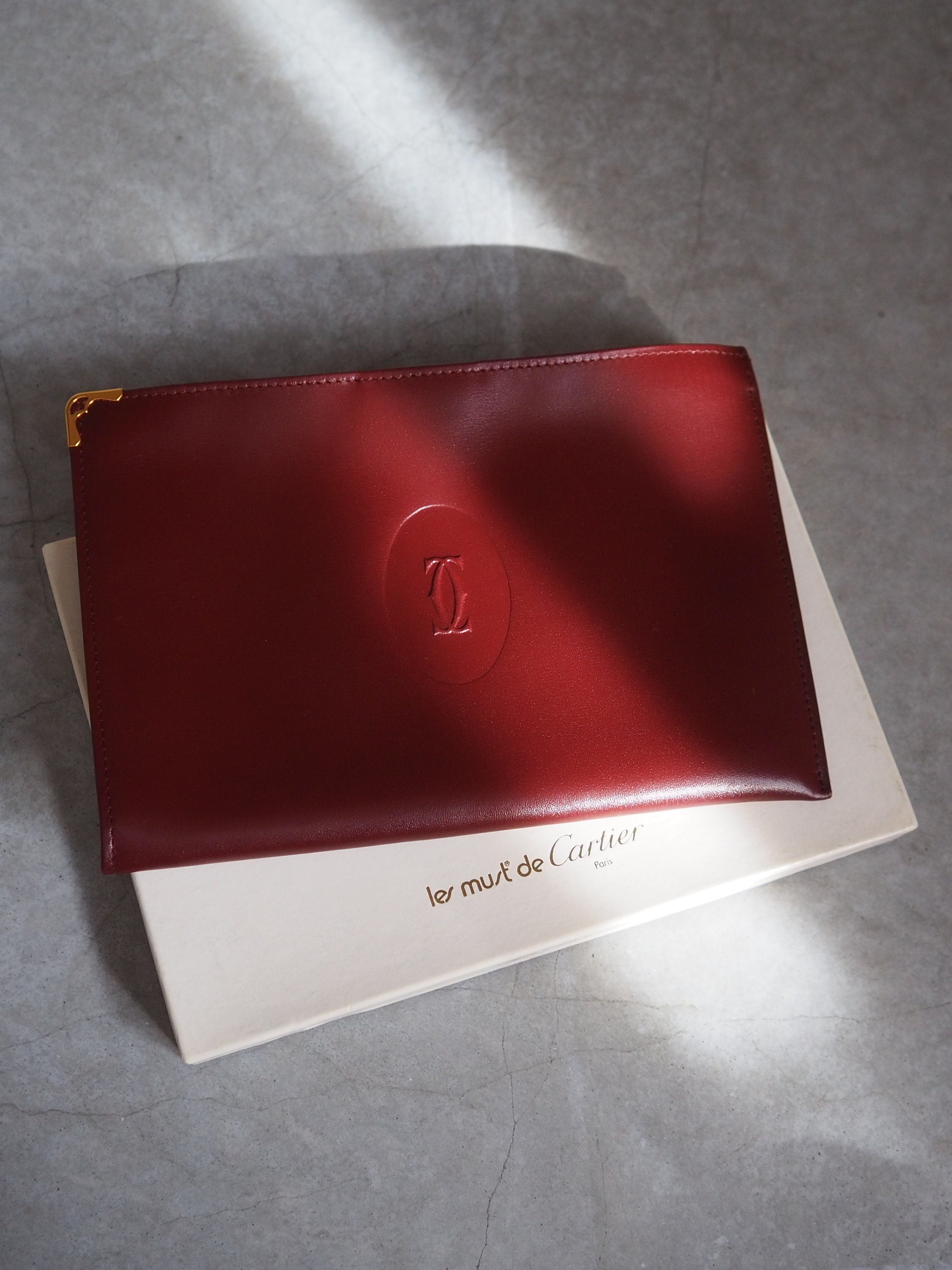 Must De Cartier Pouch Red Leather MASTLINE Vintage Authentic