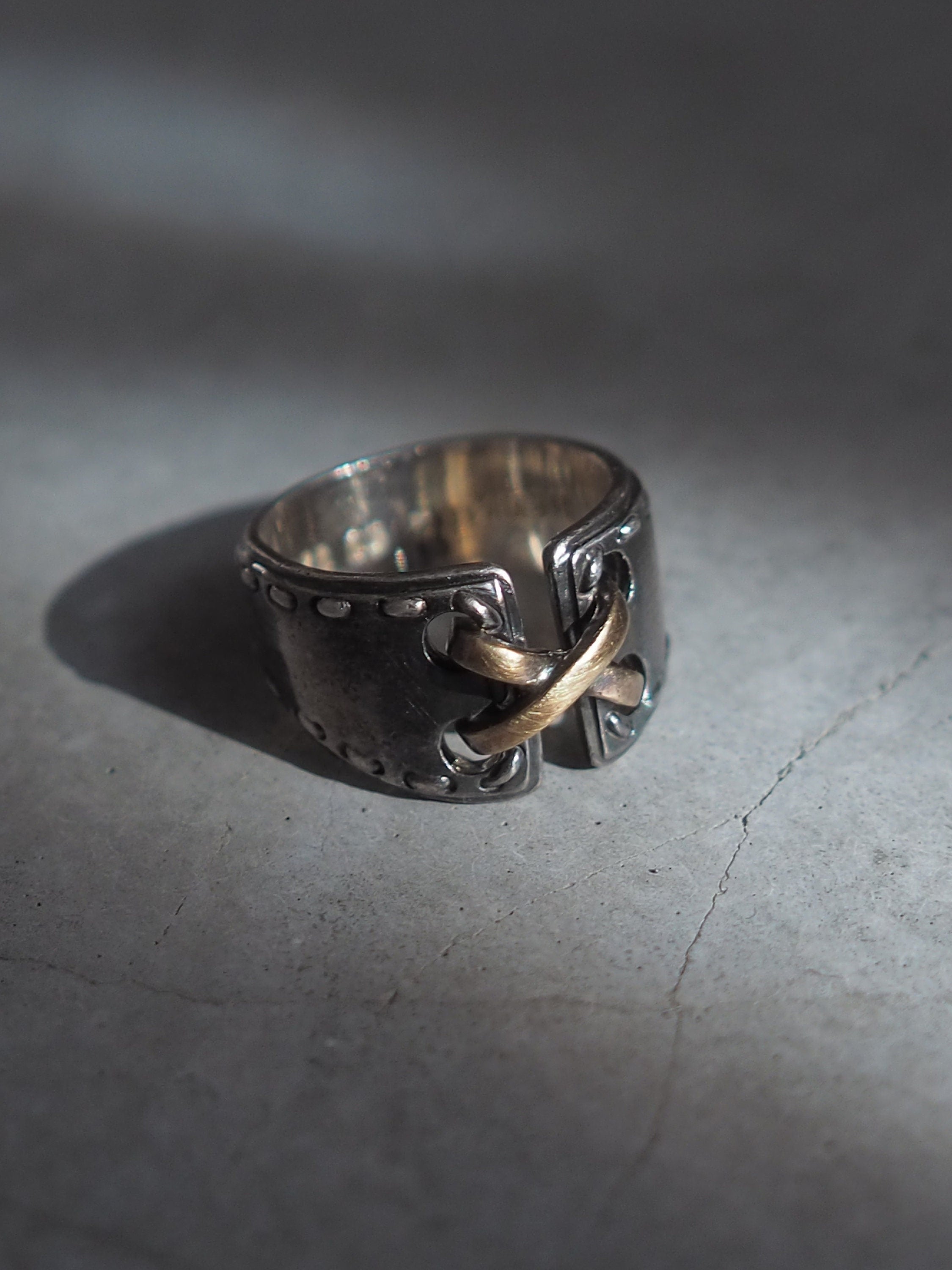 HERMES Mexico Ring SV 925 Silver Gold size (US) 4.0 Vintage Authentic