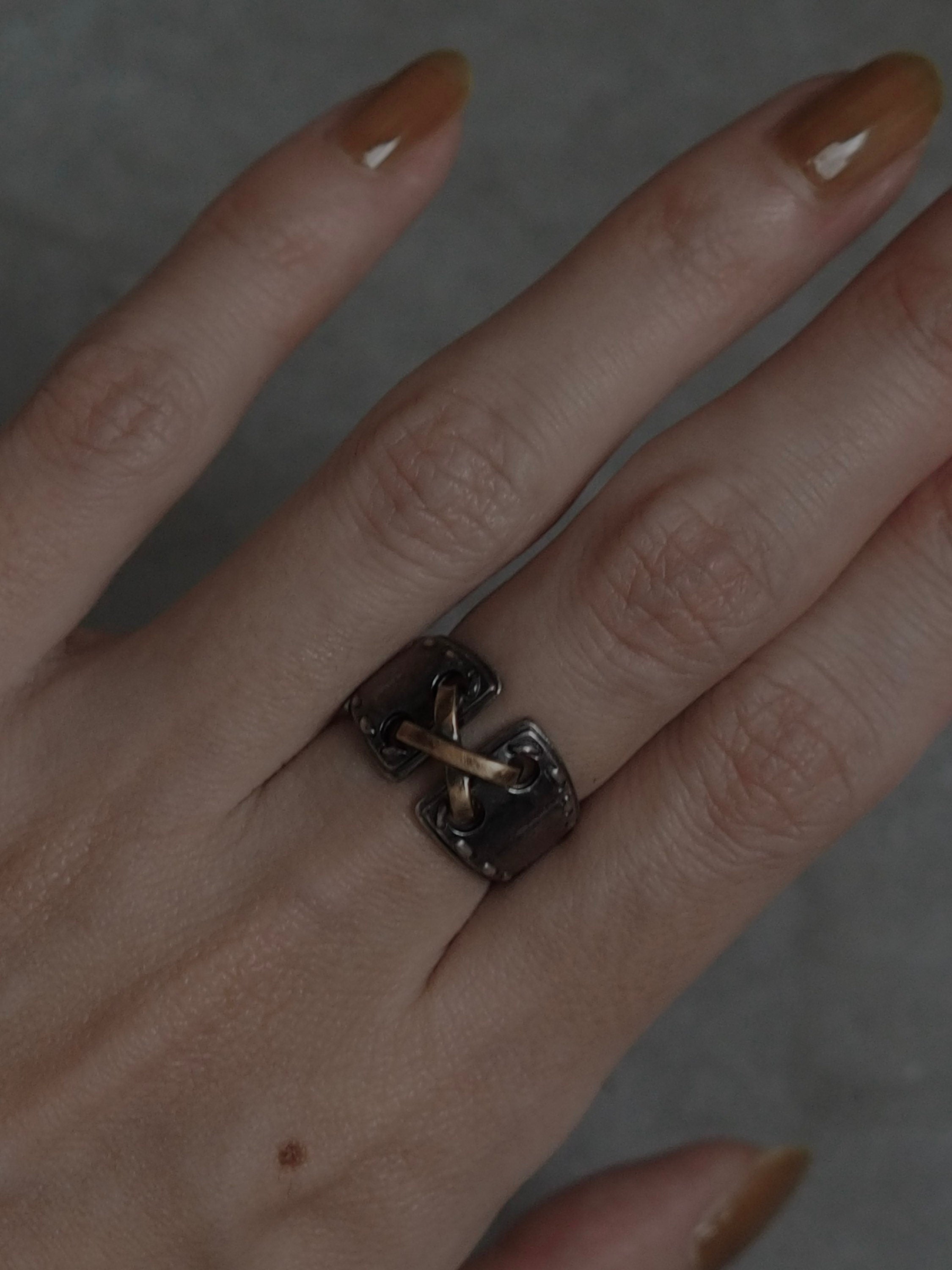 HERMES Mexico Ring SV 925 Silver Gold size (US) 4.0 Vintage Authentic