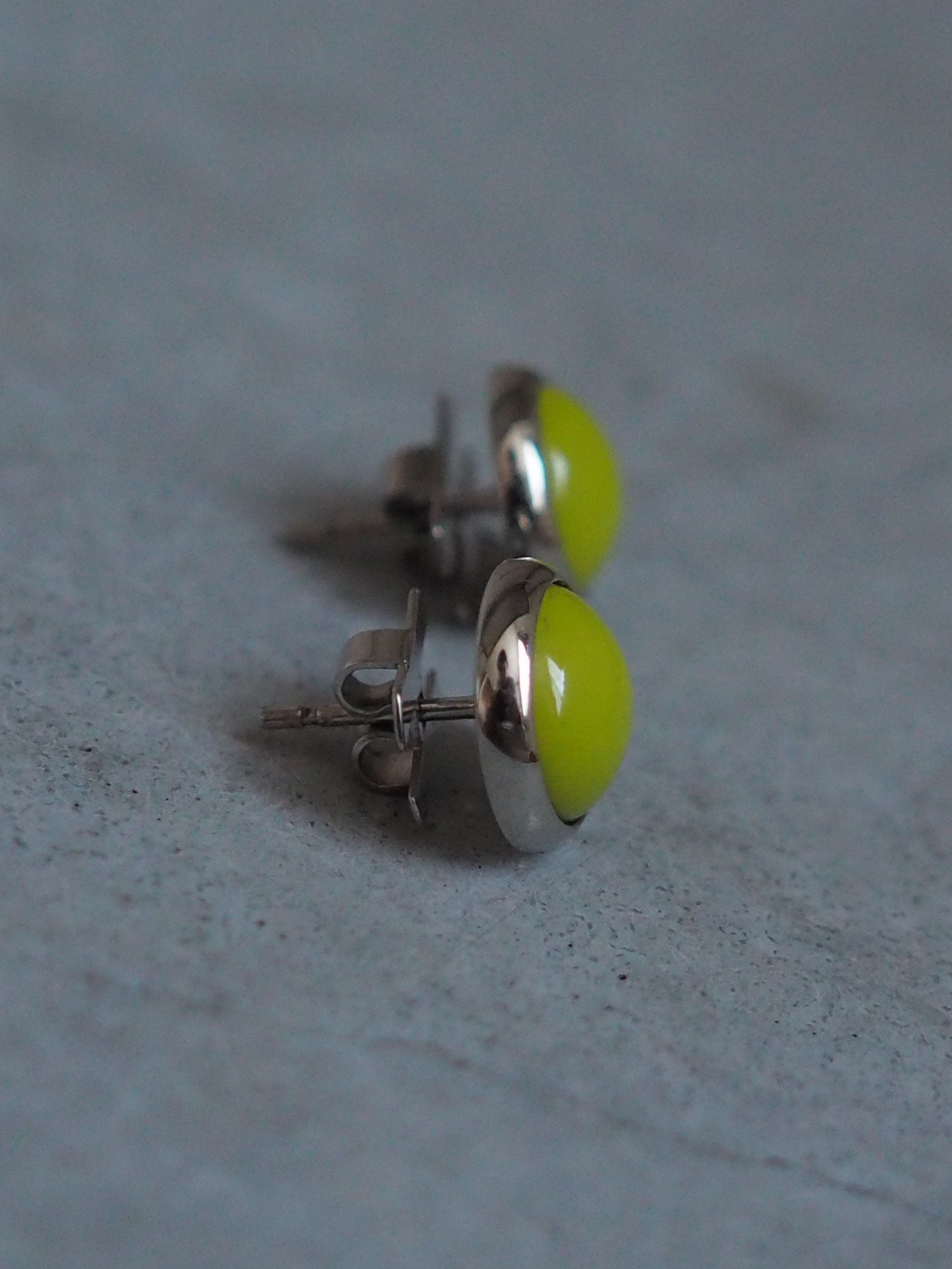 HERMES Eclipse Pierce Earrings Silver/Green Metal/Enamel Accessory Vintage Authentic