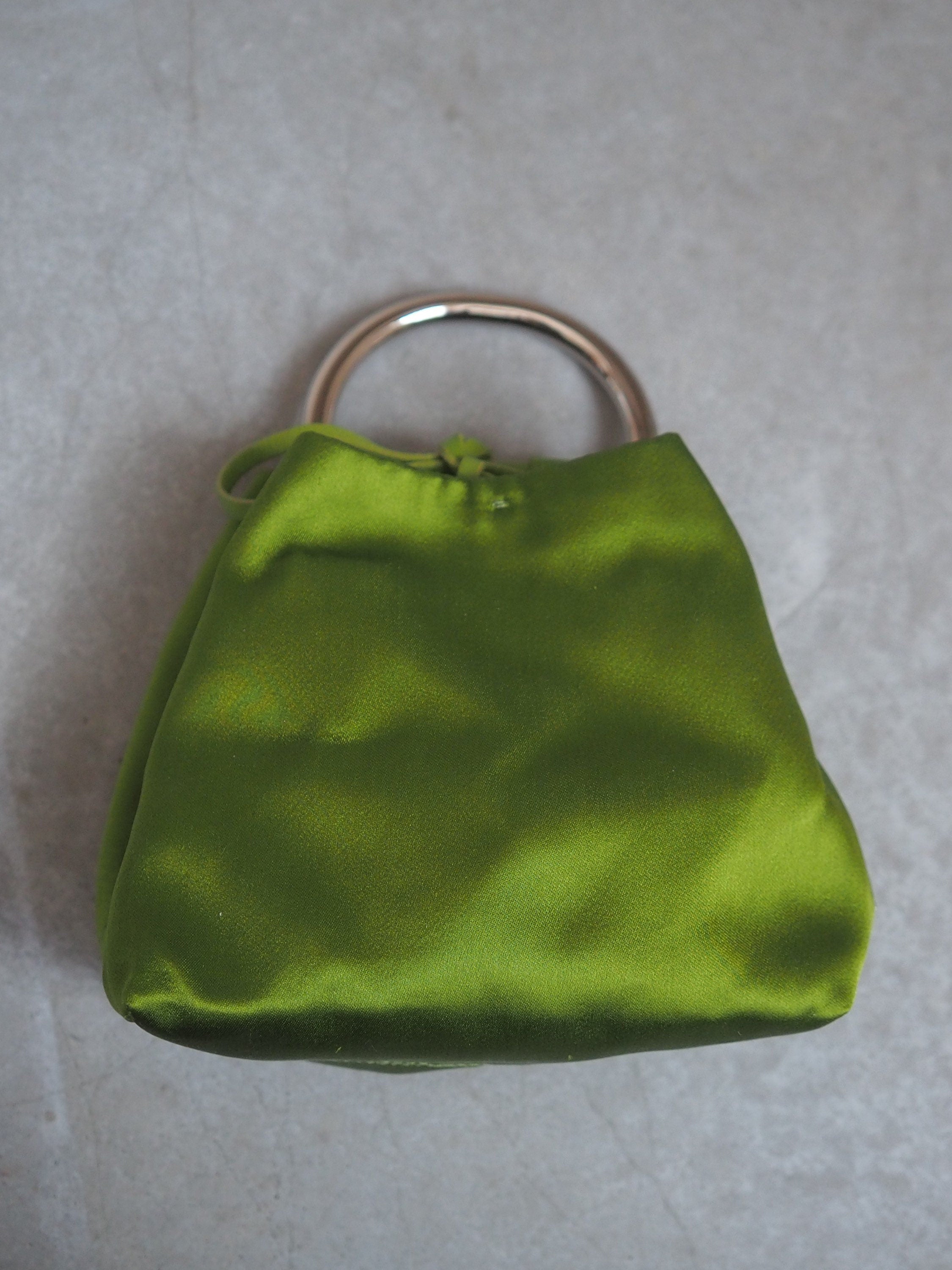 PRADA Mini Hand Bag Silk Metal Green Silver Party Purse Vintage Authentic