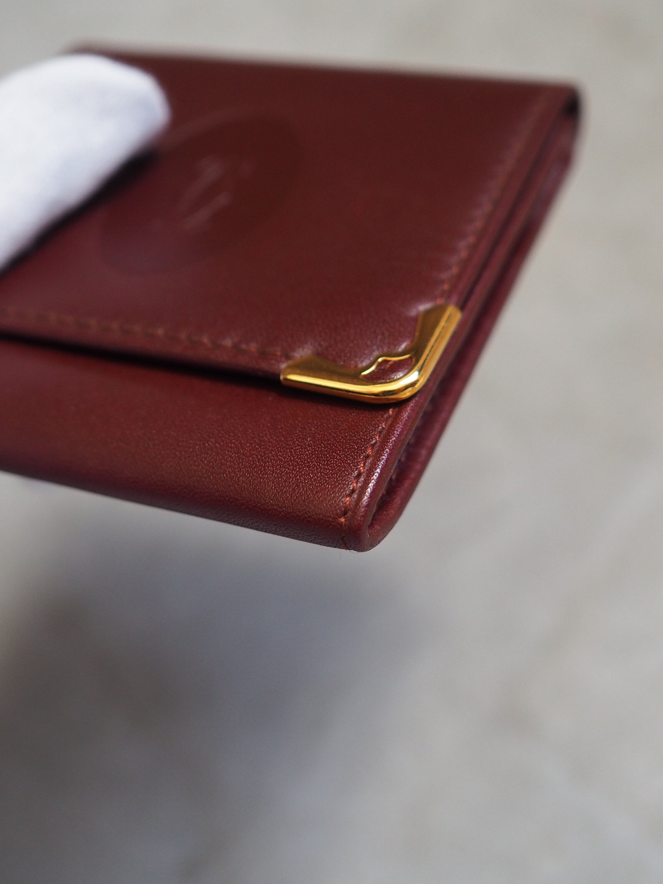 Must De Cartier Coin Case Wallet Red Bordeaux Leather MASTLINE Vintage Authentic