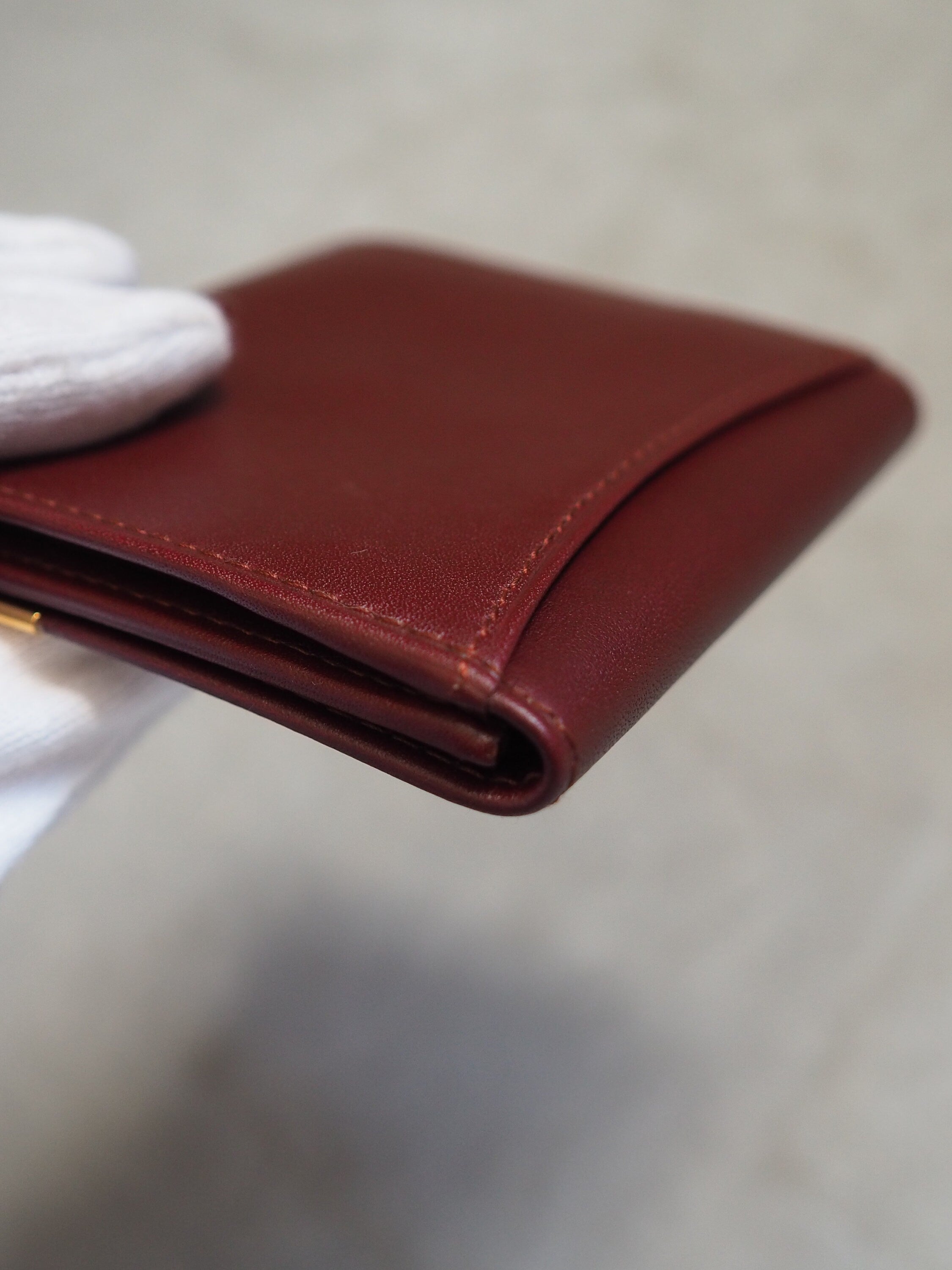 Must De Cartier Coin Case Wallet Red Bordeaux Leather MASTLINE Vintage Authentic