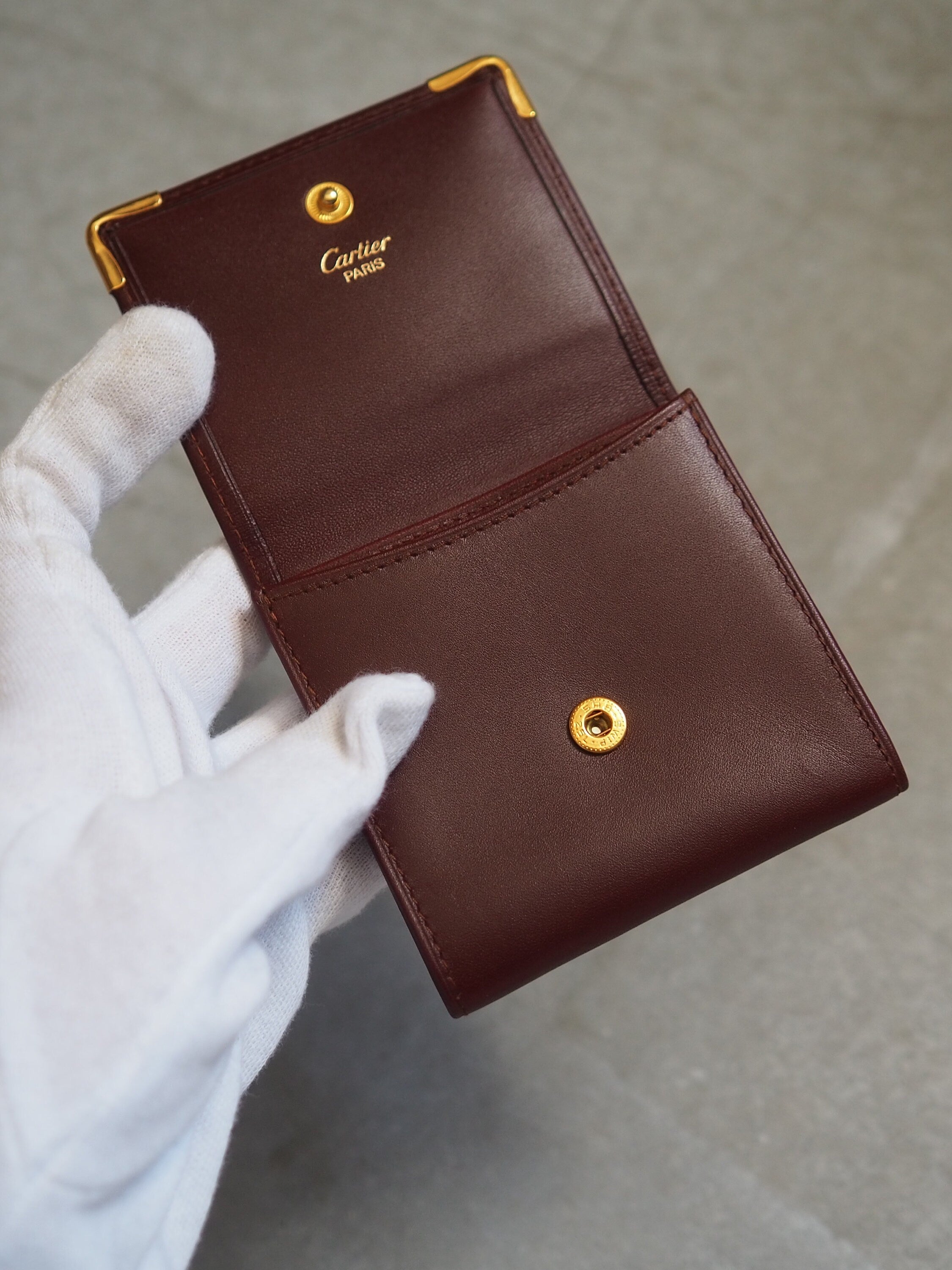 Must De Cartier Coin Case Wallet Red Bordeaux Leather MASTLINE Vintage Authentic