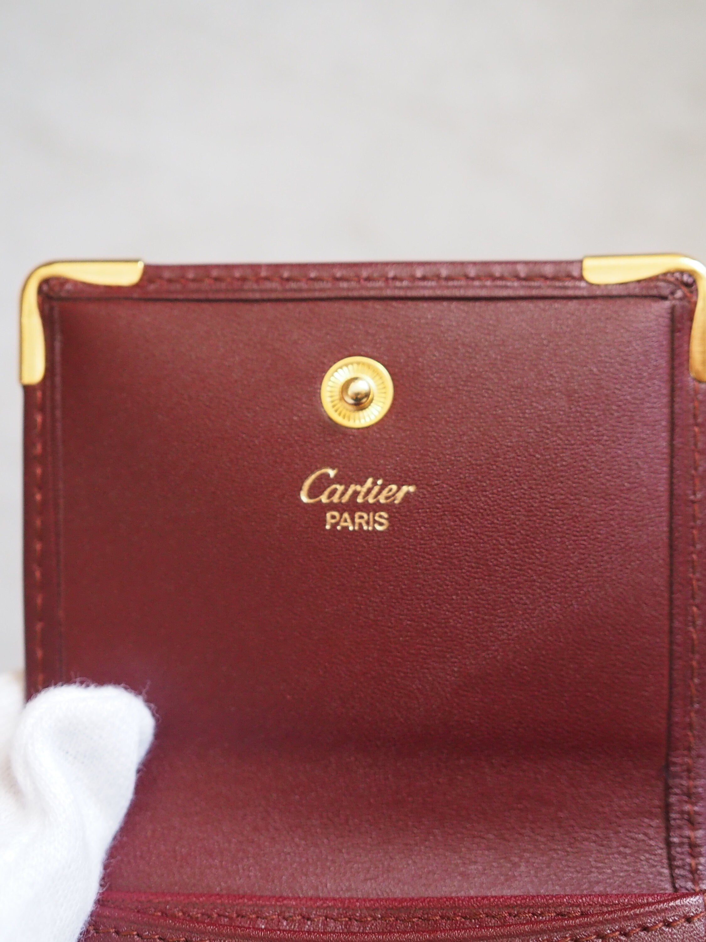 Must De Cartier Coin Case Wallet Red Bordeaux Leather MASTLINE Vintage Authentic
