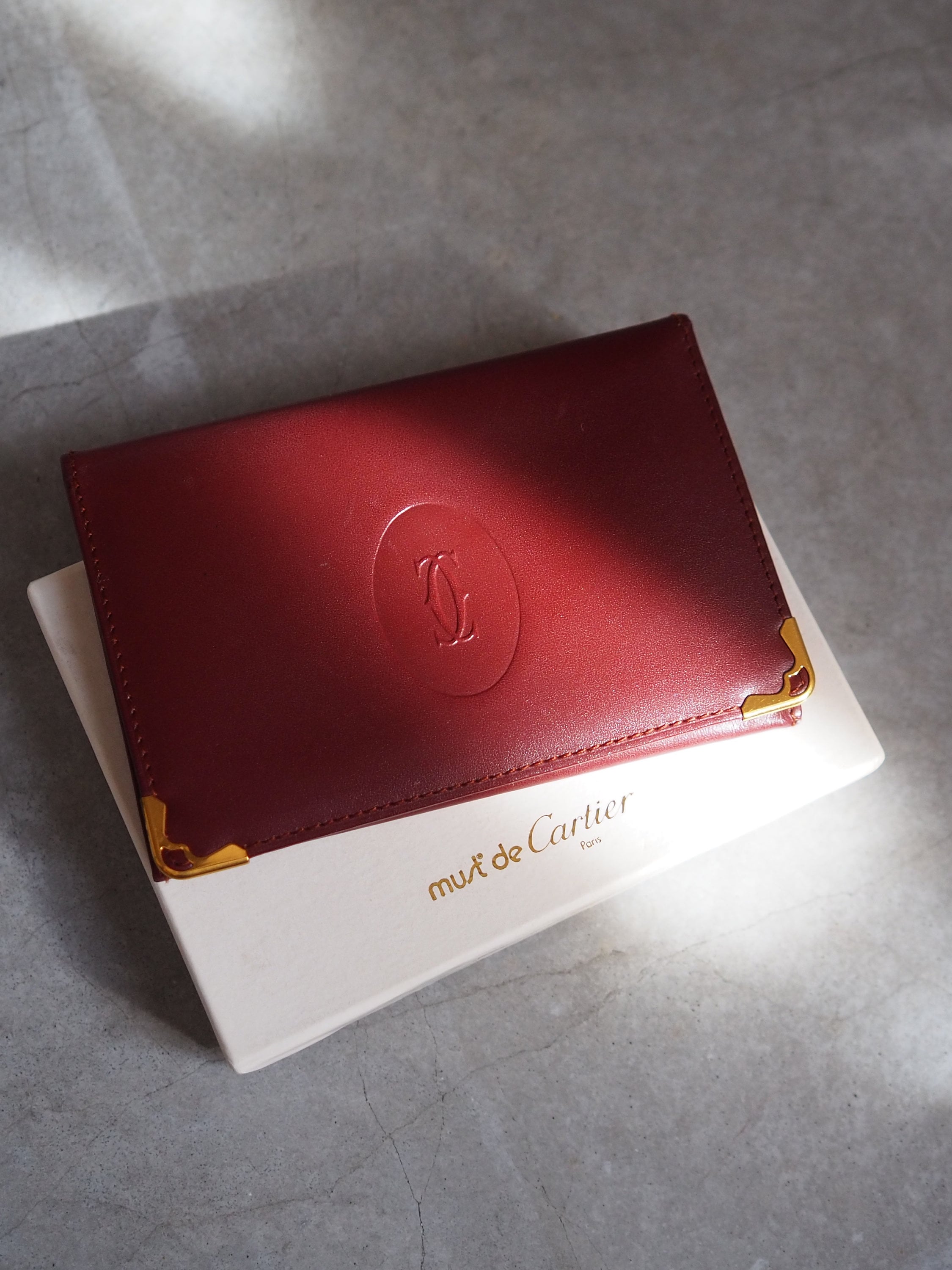 Must De Cartier Card Case Red Leather MASTLINE Bifold Vintage Authentic