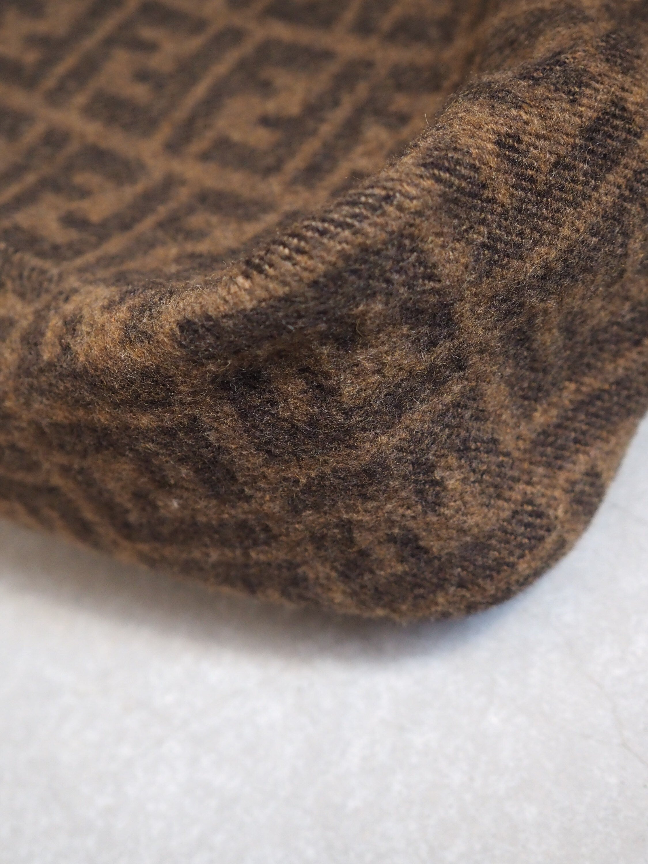 FENDI ZUCCA Mamma bucket Bag Wool Leather Brown Vintage Authentic