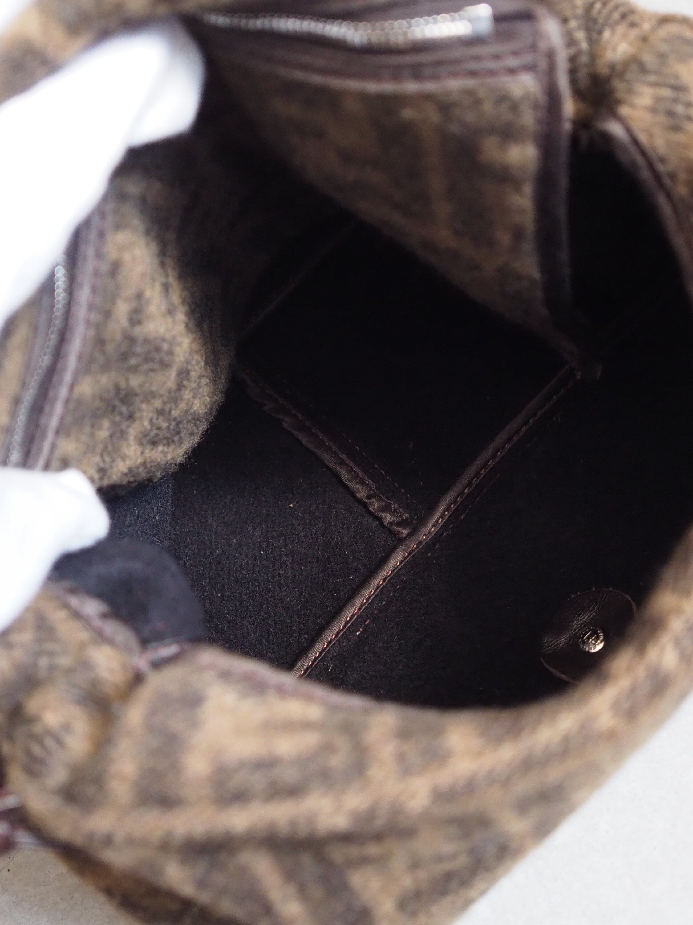 FENDI ZUCCA Mamma bucket Bag Wool Leather Brown Vintage Authentic