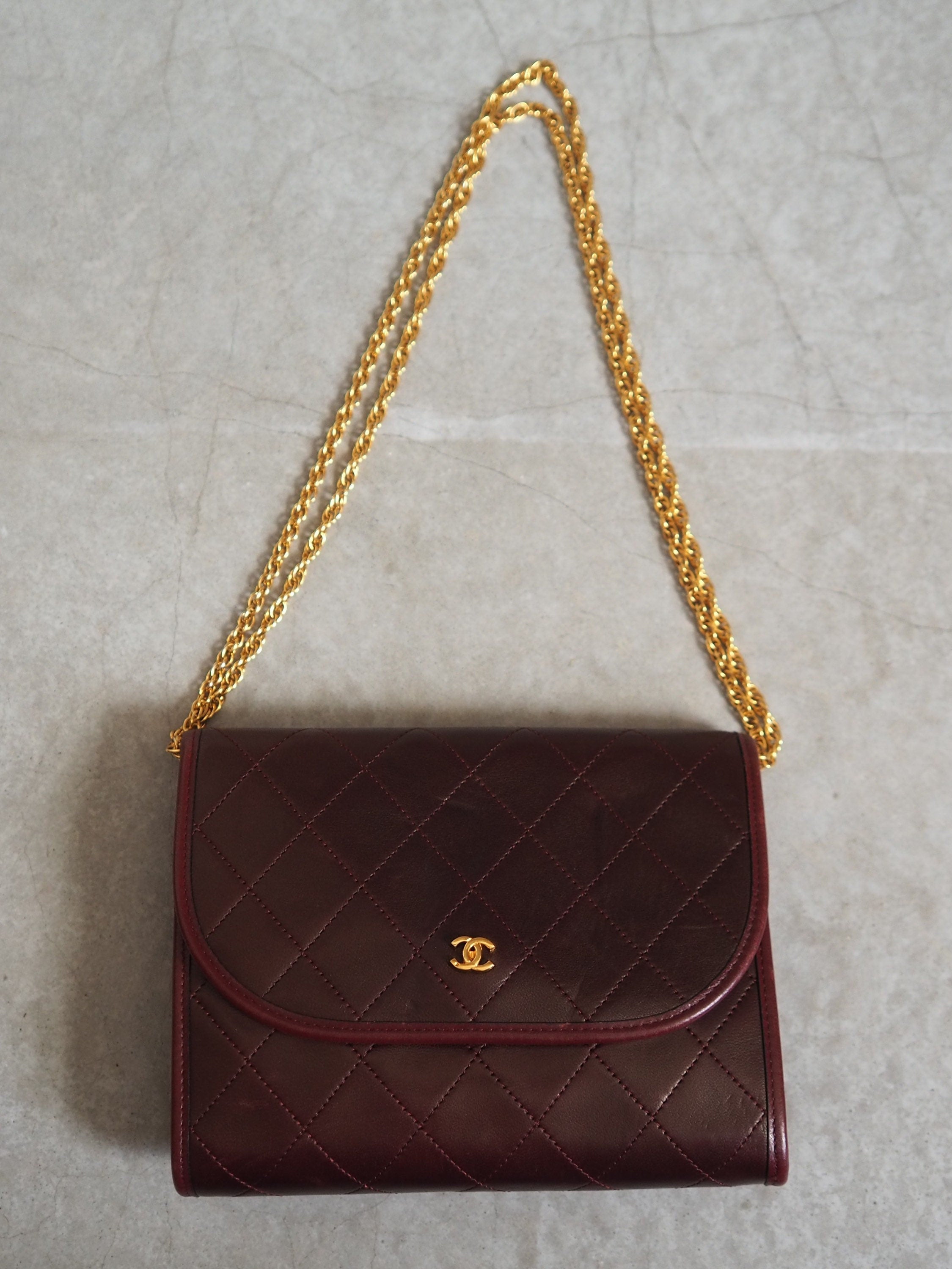 CHANEL Mini Matelasse Quilted CC Chain Shoulder Bag Bordeaux Authentic