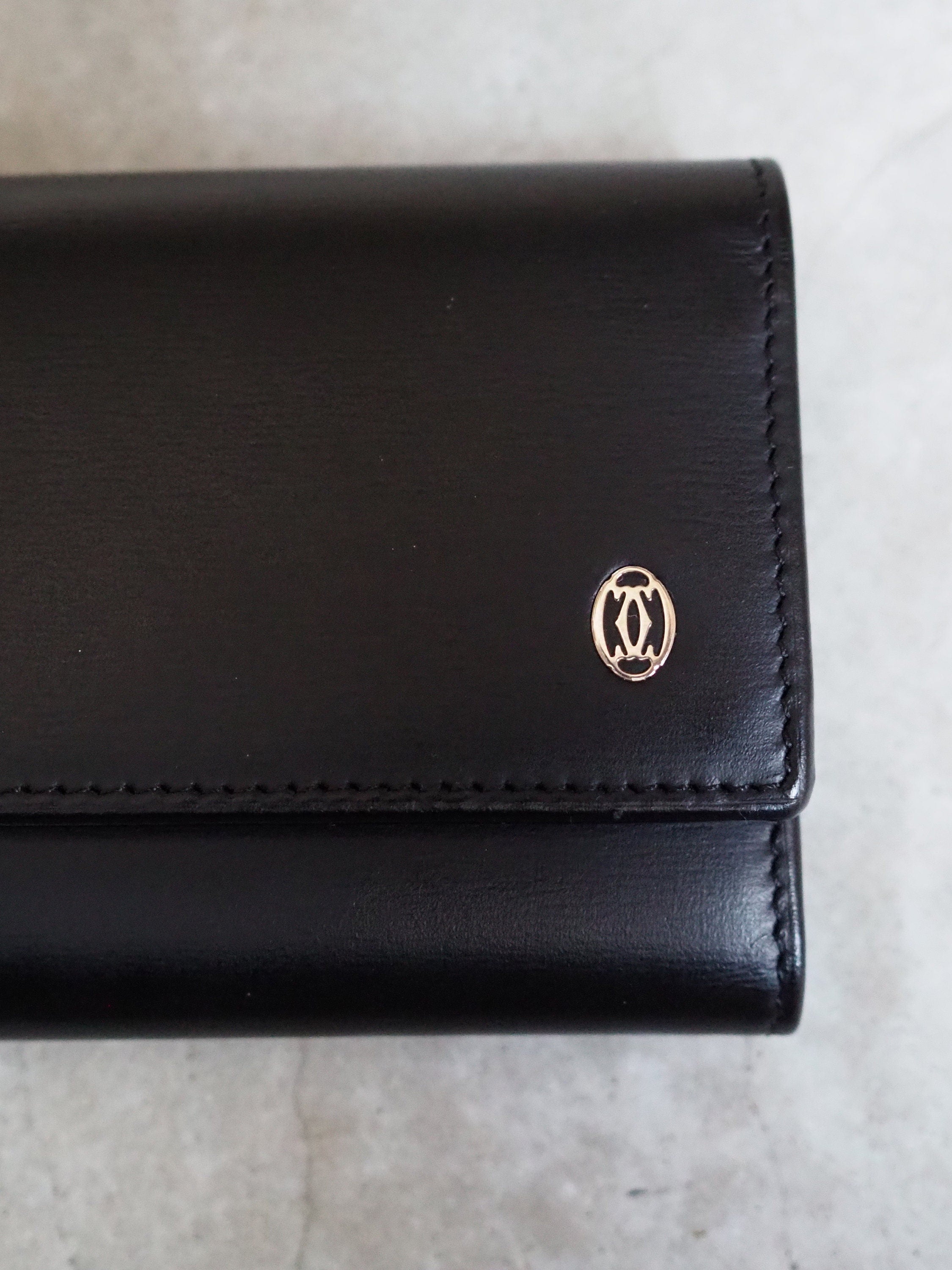 Cartier Pasha Key Purse Case Black Leather Bifold Unisex Vintage Authentic