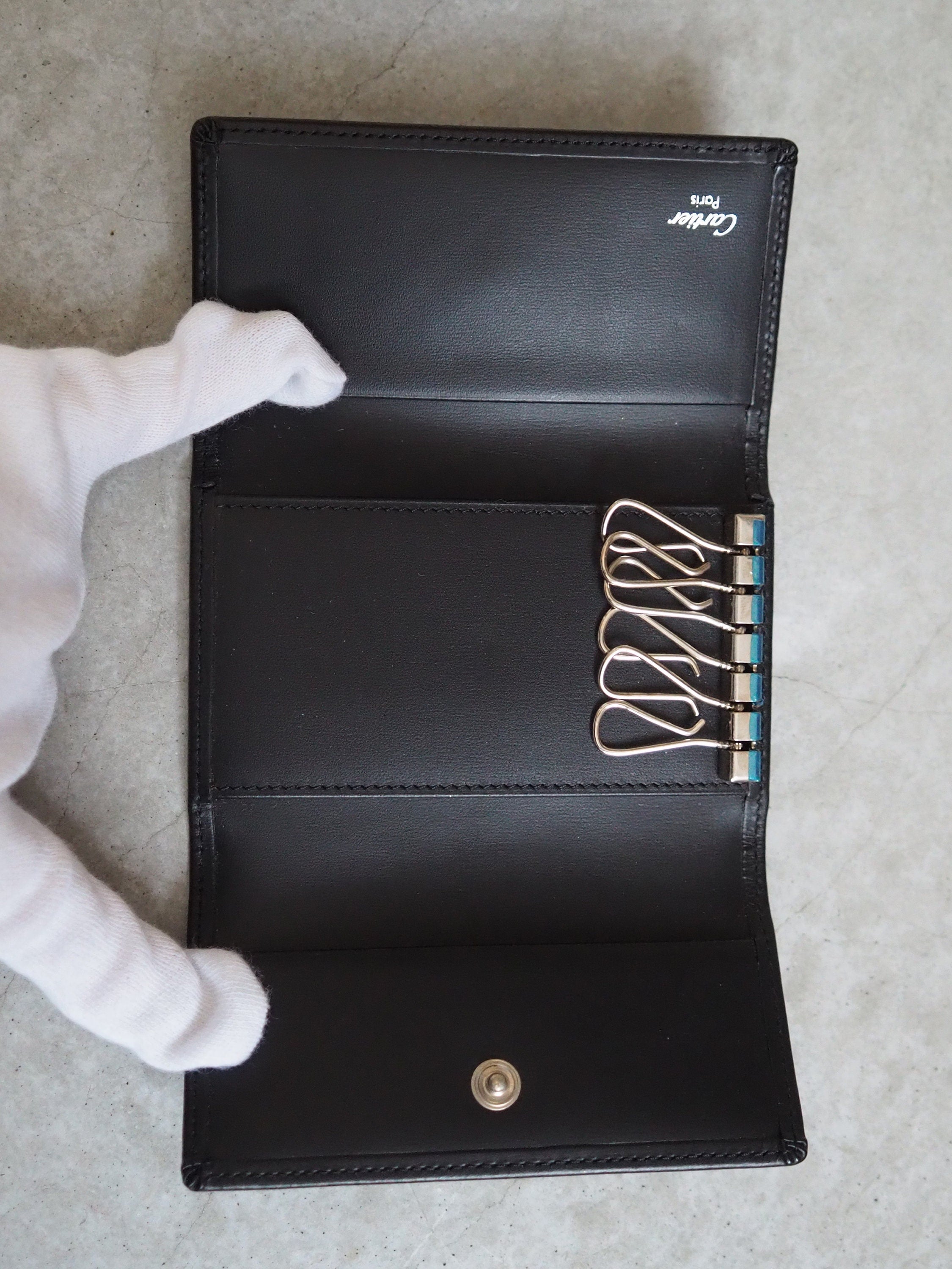 Cartier Pasha Key Purse Case Black Leather Bifold Unisex Vintage Authentic