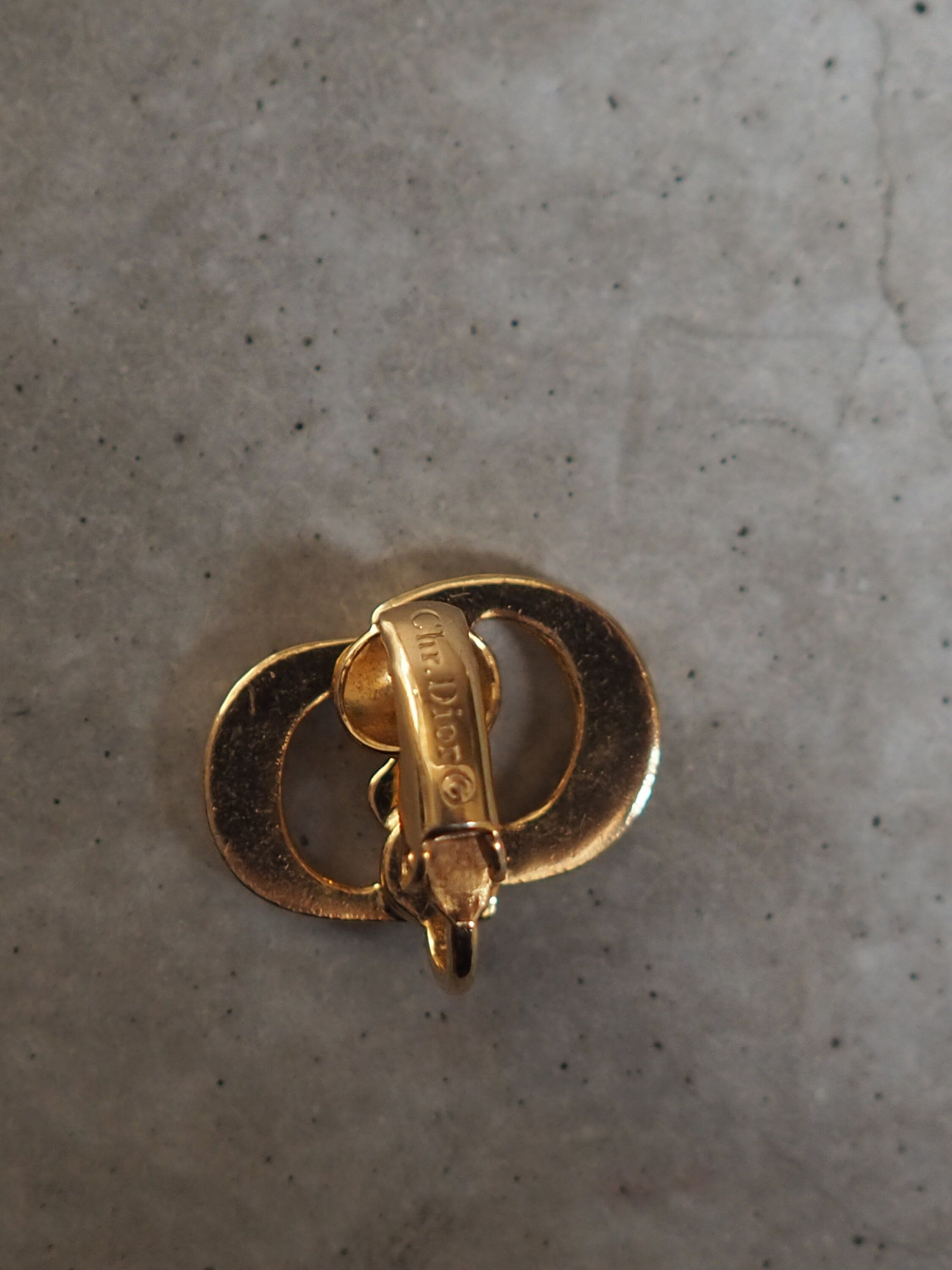 Christian Dior Earrings CD Logo Vintage Metal Gold Authentic