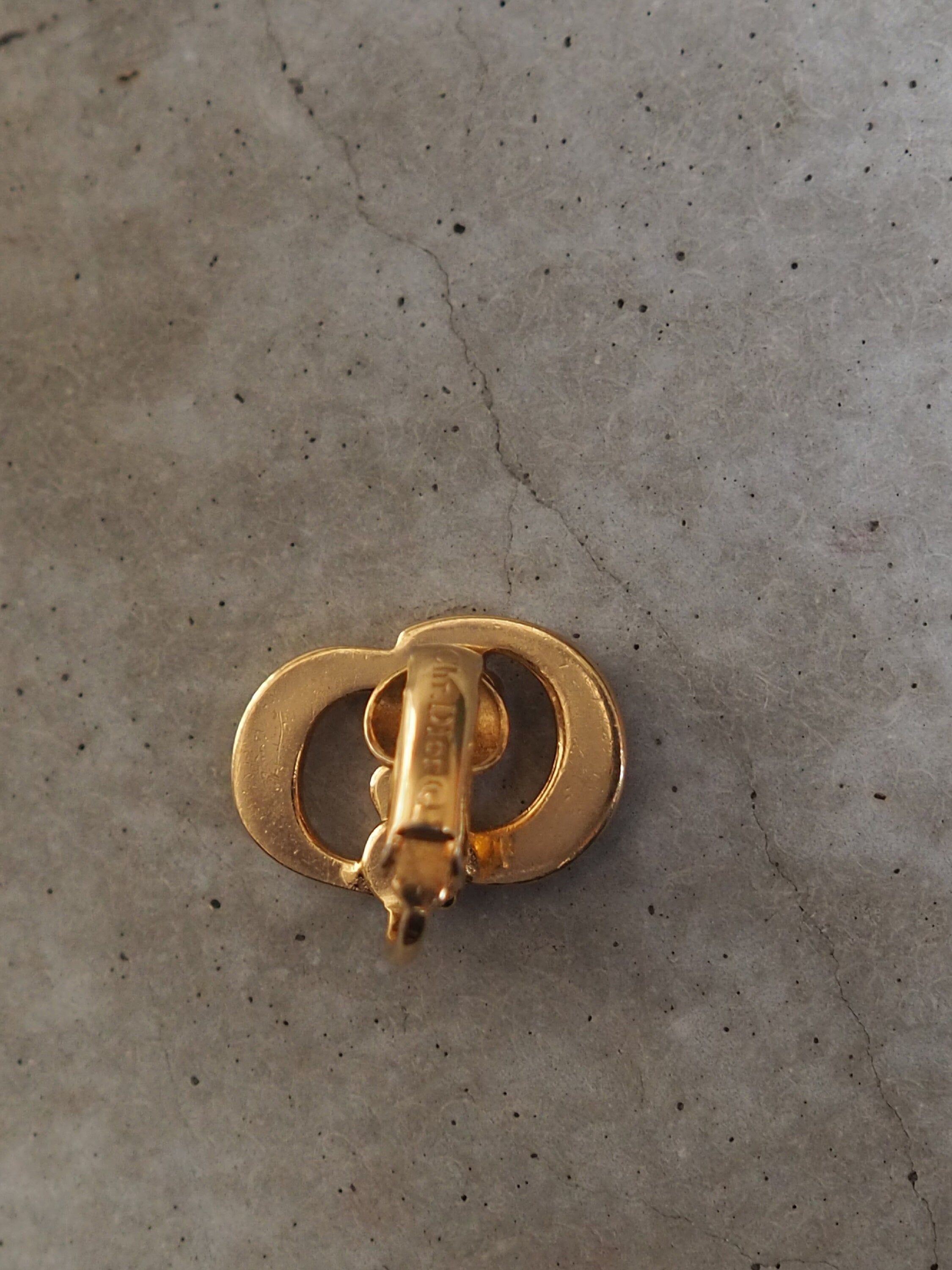 Christian Dior Earrings CD Logo Vintage Metal Gold Authentic